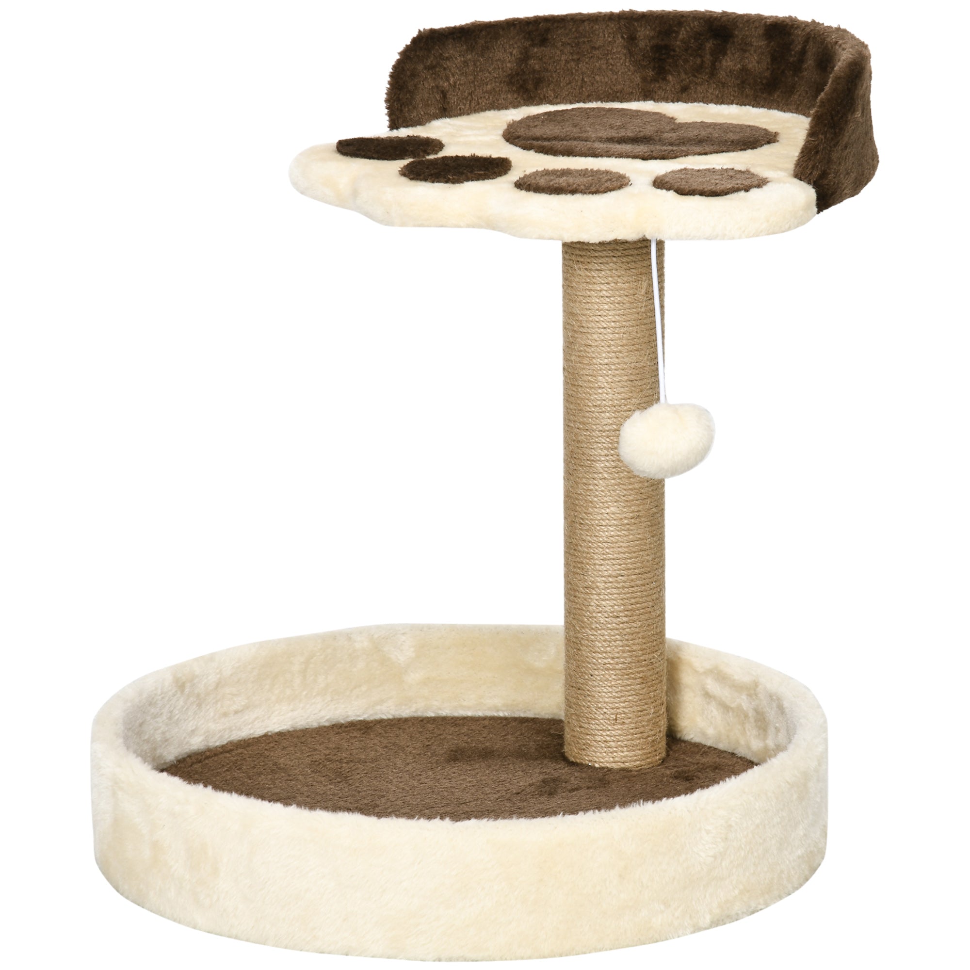 PawHut 44cm Cat Tower, Cat Tree for Indoor Cats, with Sisal Cat Scratching Post, Toy Ball - Brown