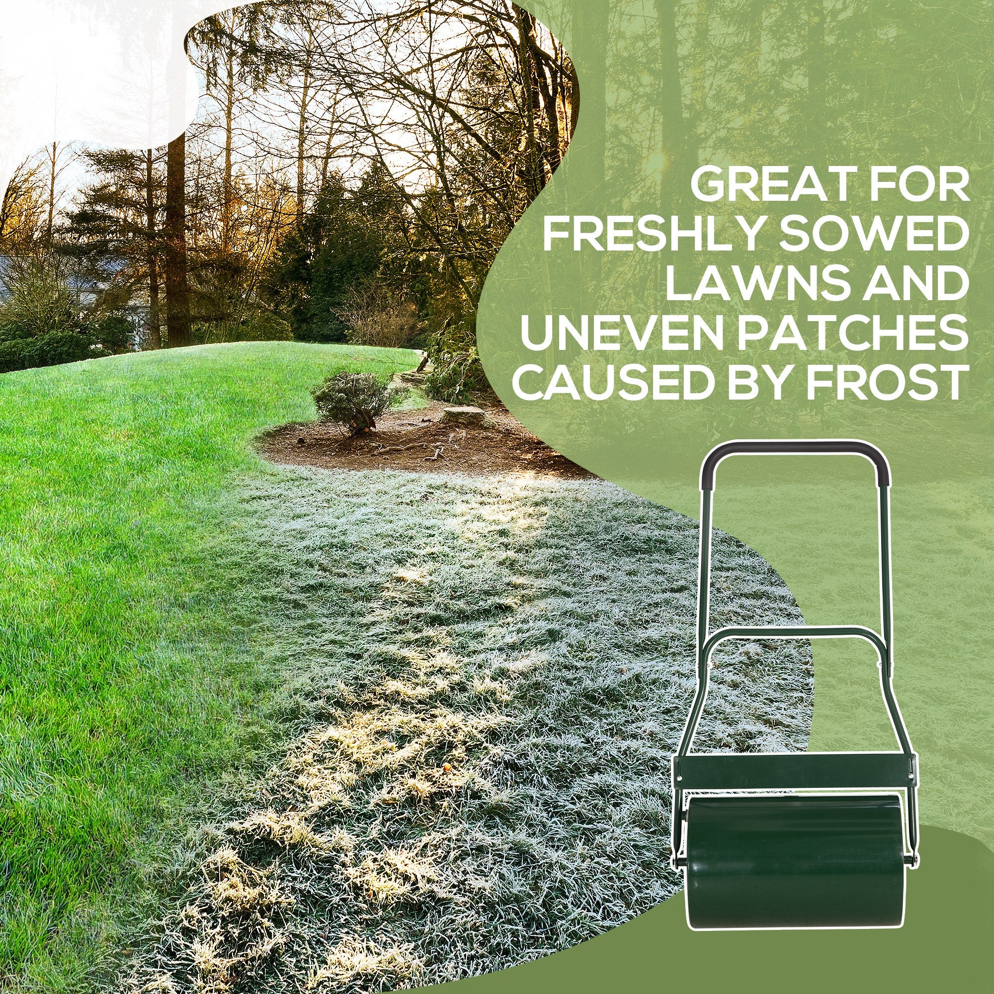 Outsunny 40L Lawn Roller Drum Scraper Bar Collapsible Handle Water or Sand Filled Φ32cm Green - North Peak Garden Furniture