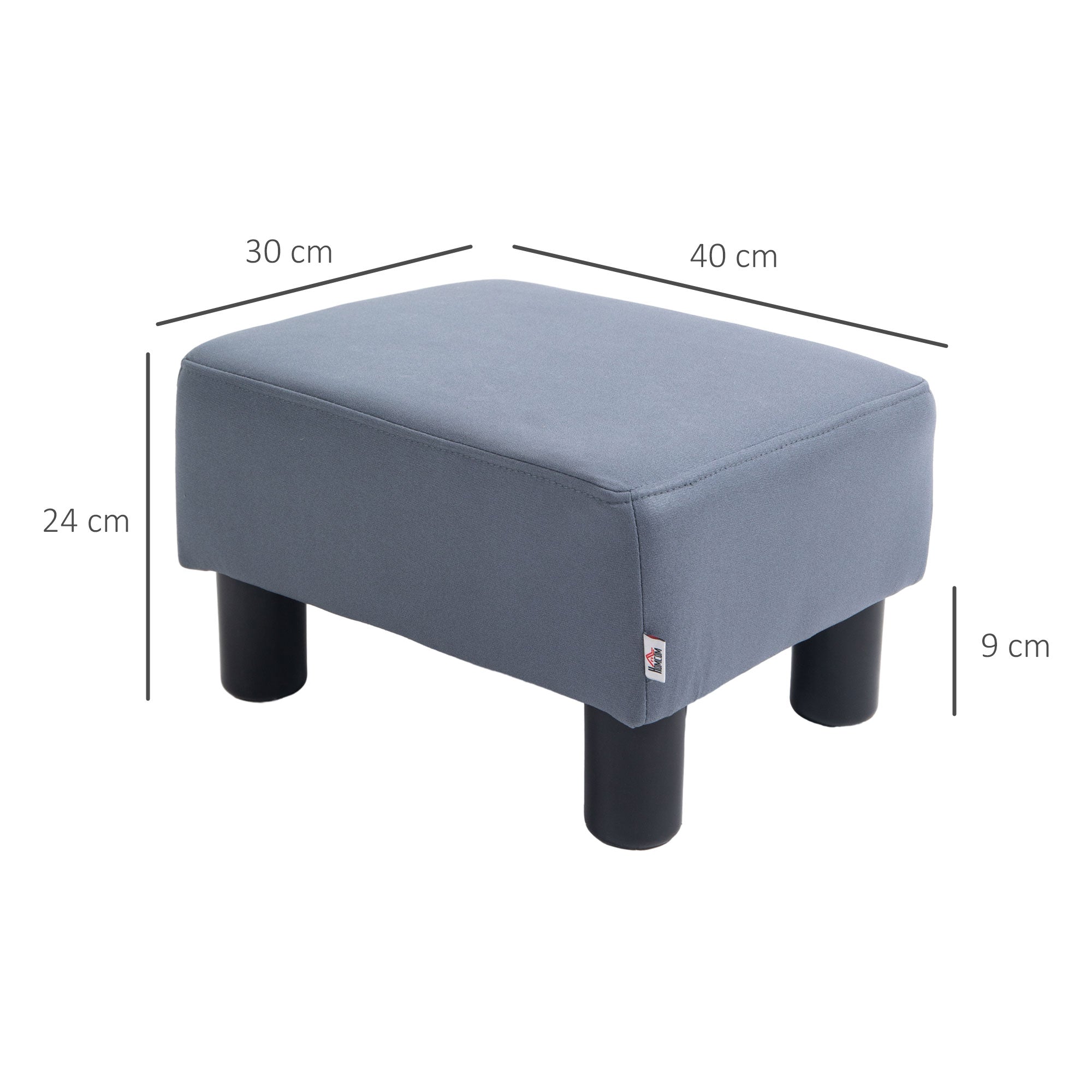 HOMCOM Microfiber Cloth Footstool Footrest Small Seat Foot Rest Chair Ottoman Home Office with Legs 40 x 30 x 24cm Grey - North Peak Garden Furniture