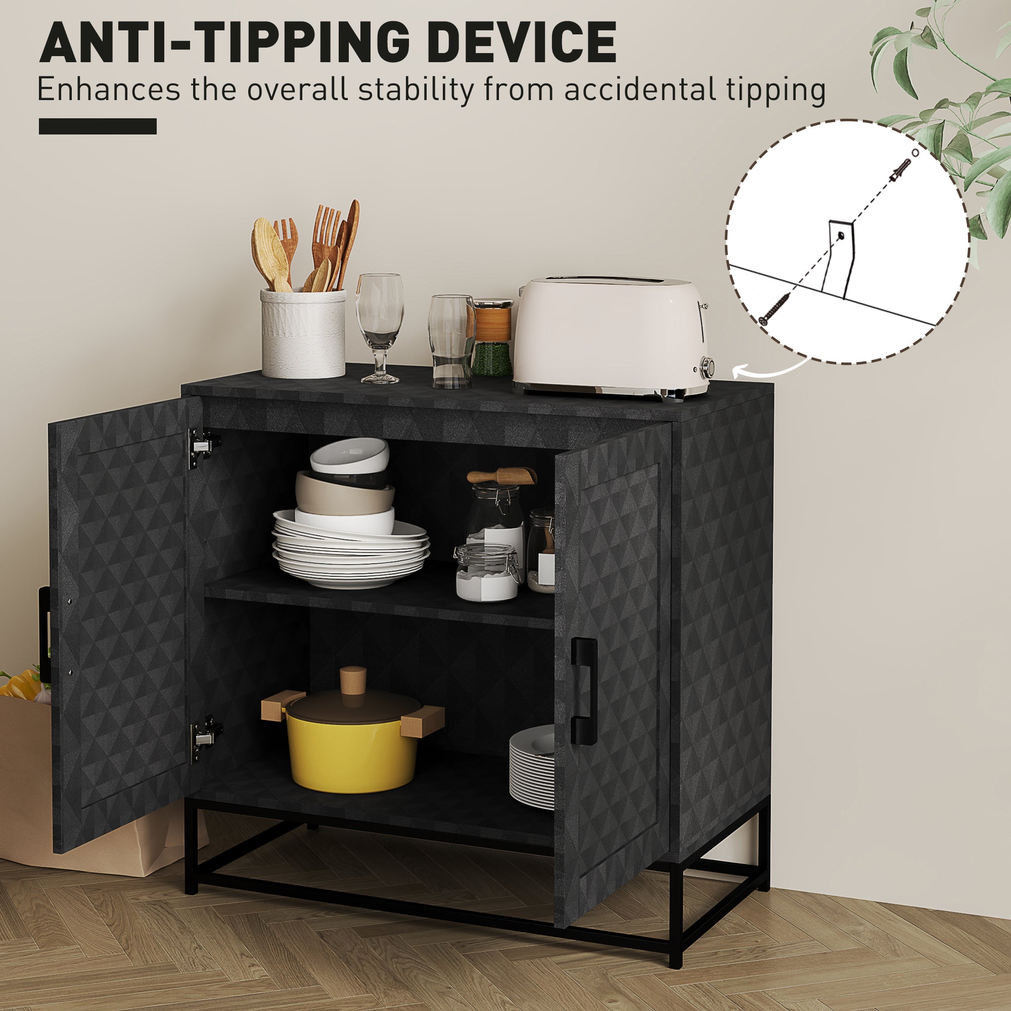 HOMCOM Modern Sideboard, Freestanding Sideboard Storage Cabinet with Adjustable Shelf and 2 Doors for Living Room, Black - North Peak Garden Furniture