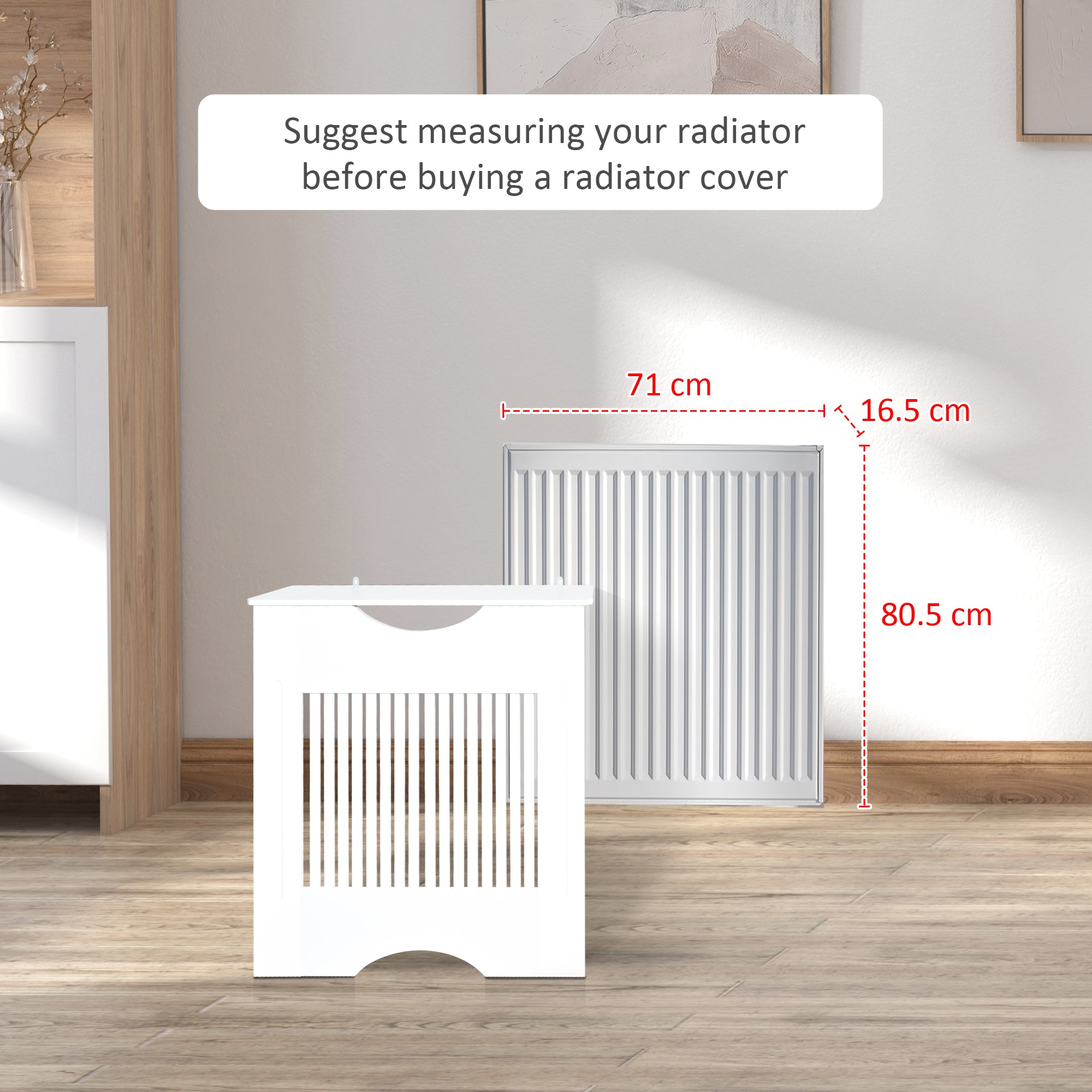 HOMCOM Painted MDF Radiator Cover Heater Cabinet Modern Slatted Home Furniture Living Room Bedroom Worktop White 82H x 78W x 19D