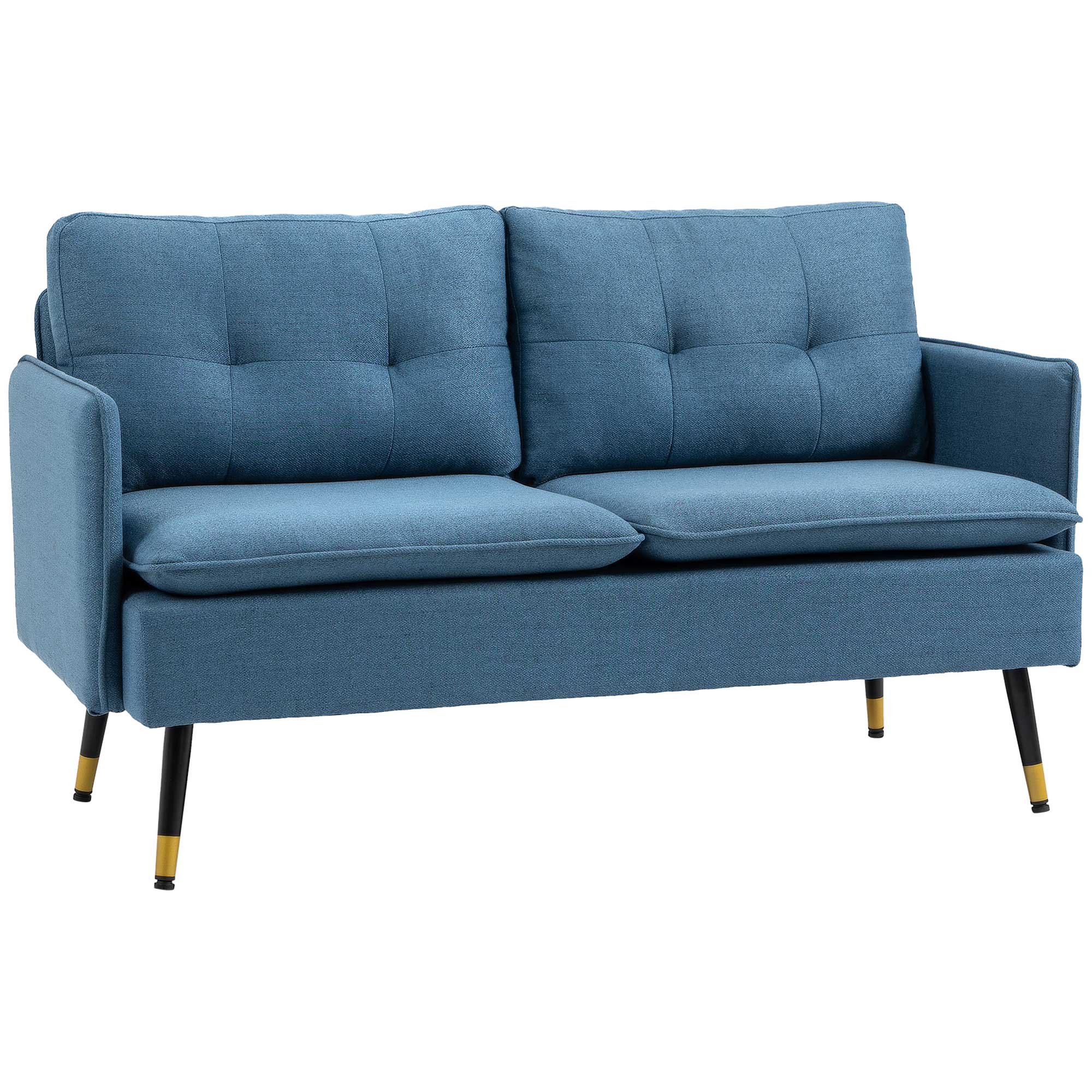 HOMCOM Modern Two Seater Sofa, Button Tufted Loveseat with Cushions and Steel Legs for Living Room, Guest Room, Dark Blue - North Peak Garden Furniture
