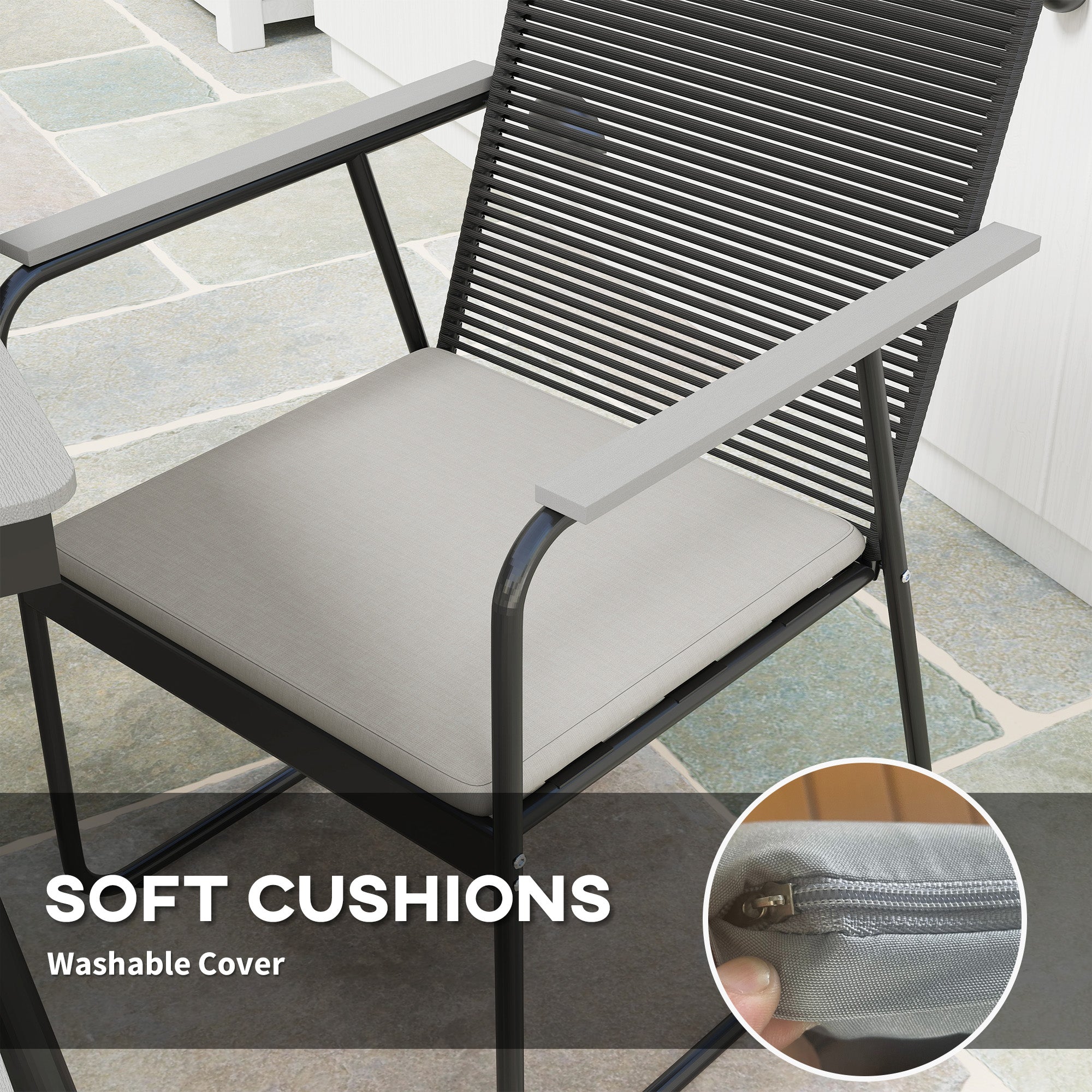 Outsunny 6 Seater Garden Dining Set with Soft Cushions, Rattan Backrest, Rectangular Plastic Top, Garden Furniture Set, Outdoor Dining Table and Chairs for Patio, Balcony, Poolside, Grey - North Peak Garden Furniture