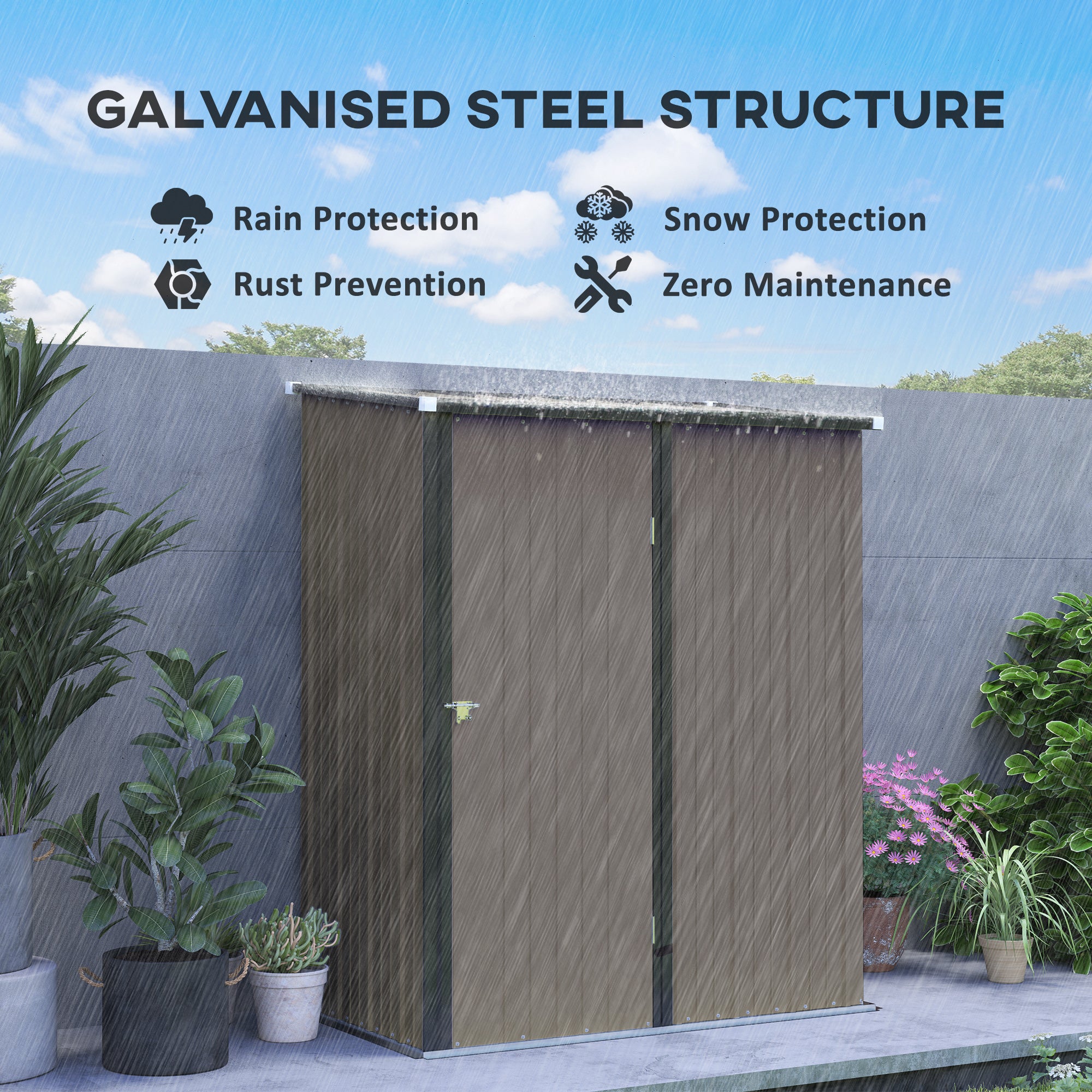 Outsunny 5.3 x 3.1ft Corrugated Steel Garden Shed - Light Grey - North Peak Garden Furniture