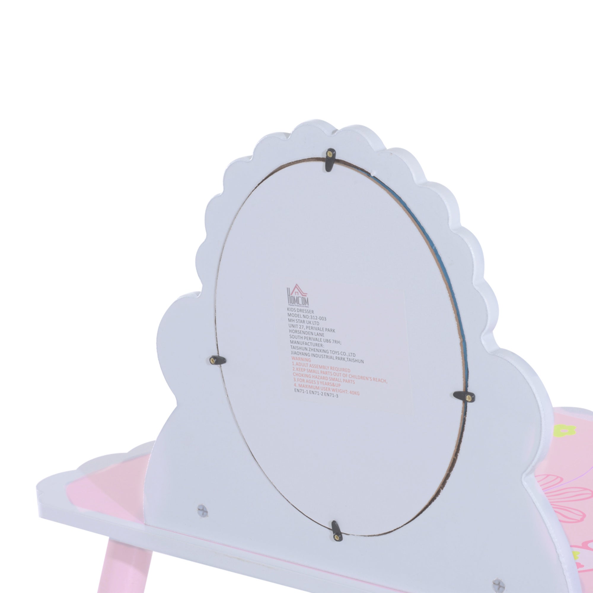 HOMCOM Kids Dressing Table Girls Pink Wooden Kids Dressing Table & Stool Make Up Desk Chair Toys Fairy Dresser Play Set w/Mirror - North Peak Garden Furniture