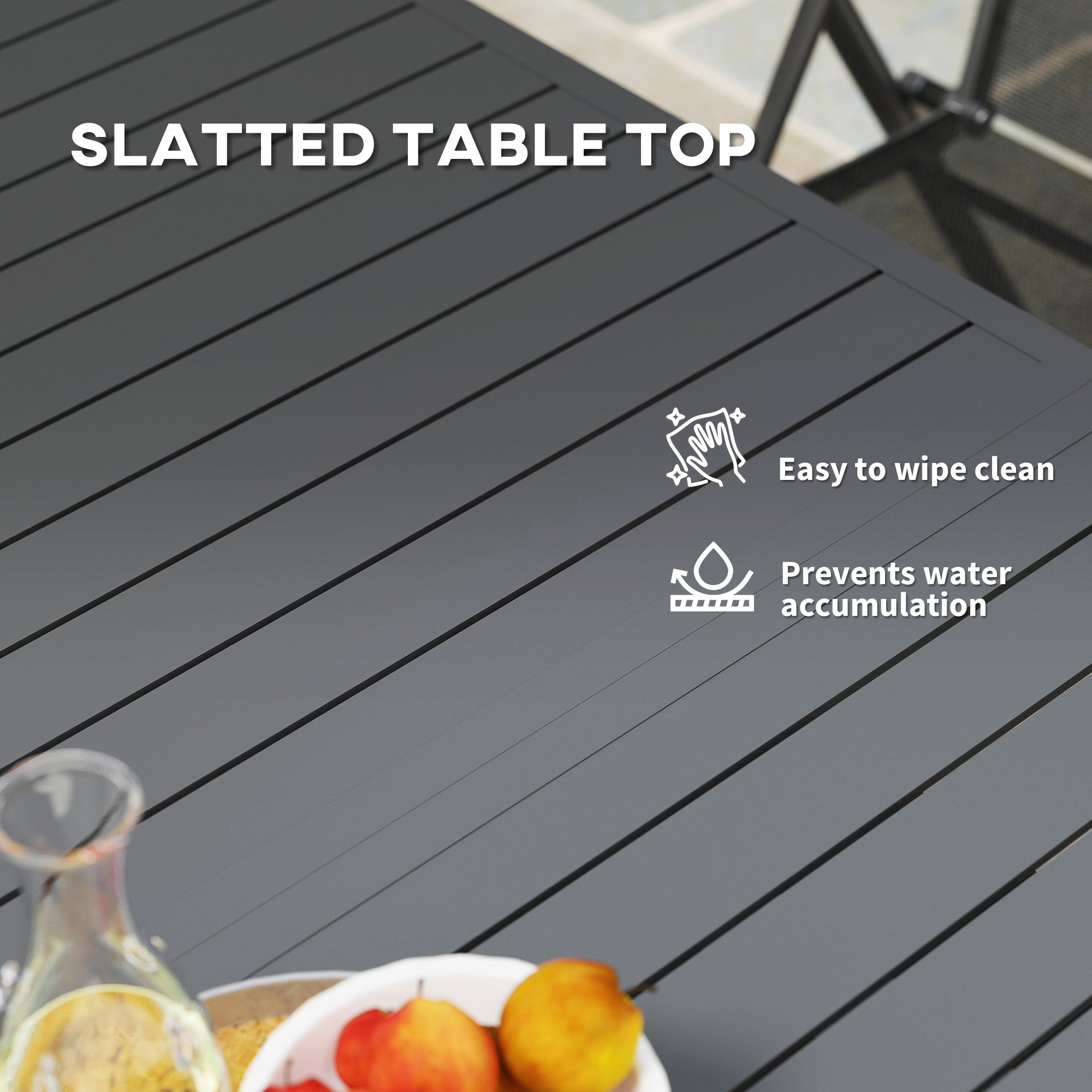 Outsunny Aluminium Extending Garden Table with Slatted Top for 6-8 Person, 160/220 x 90 x 73 cm, Grey - North Peak Garden Furniture