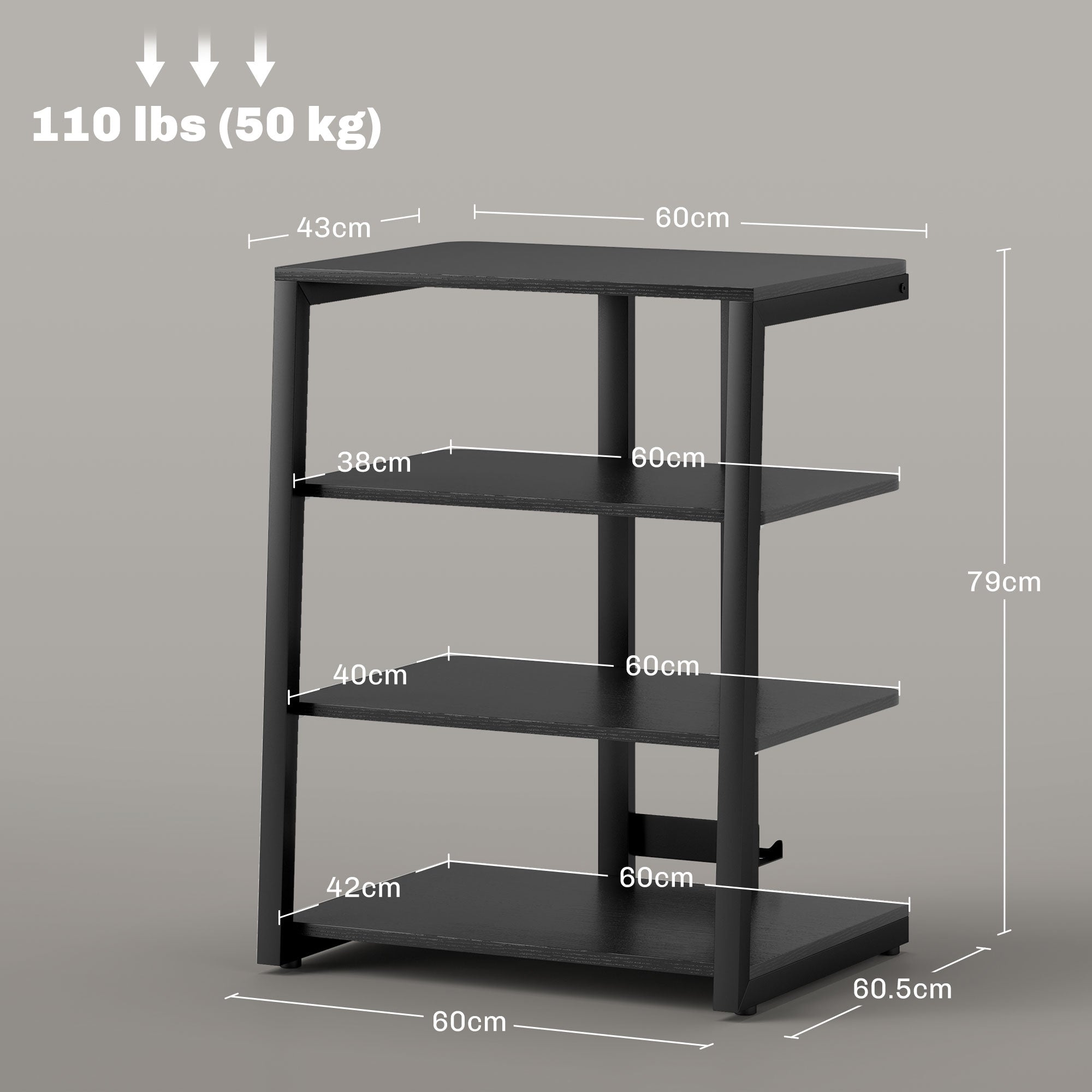 HOMCOM HiFi Stand, with Four Storage Shelves - Black - North Peak Garden Furniture