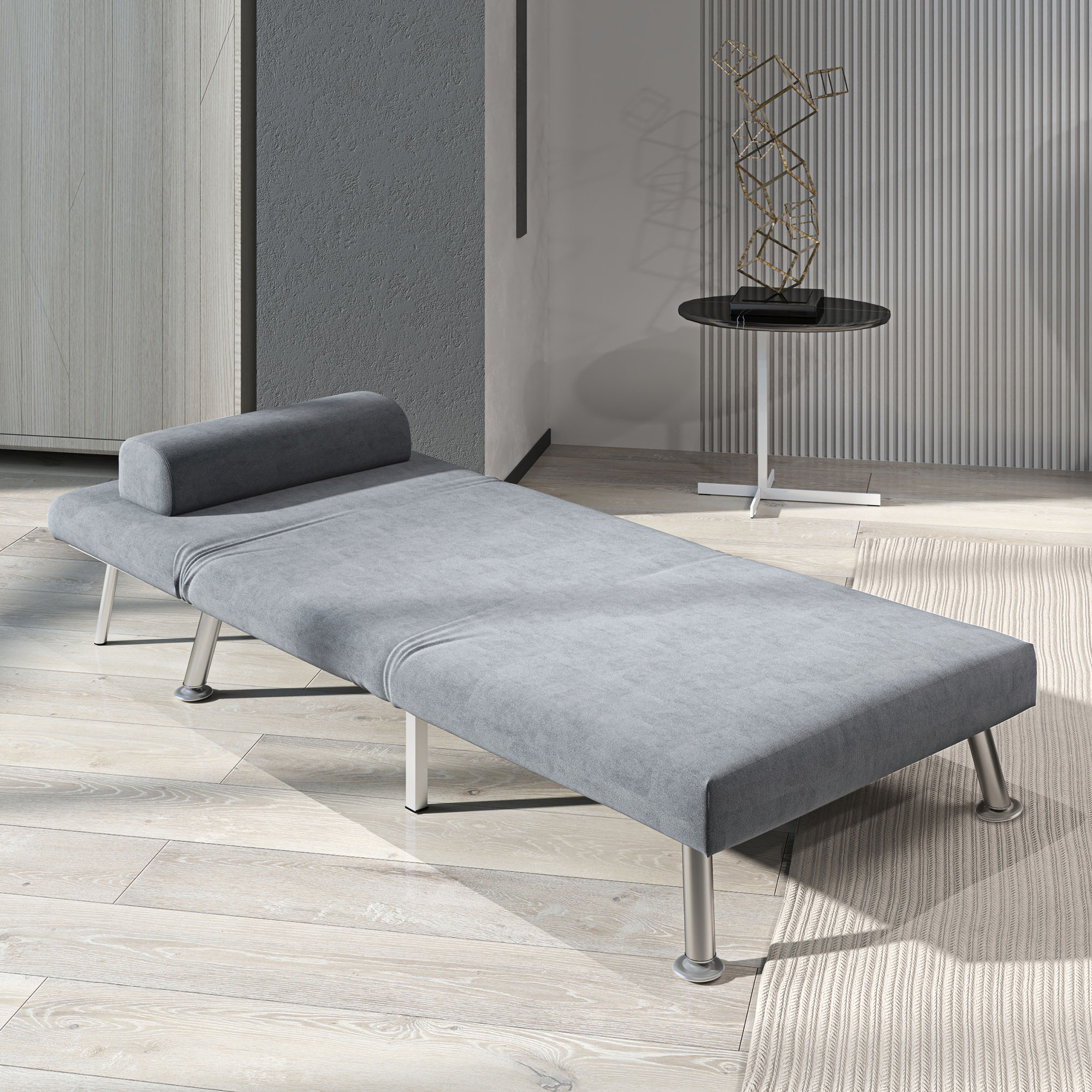 HOMCOM Single Velvet-Feel Sleeper Chair - Grey - North Peak Garden Furniture