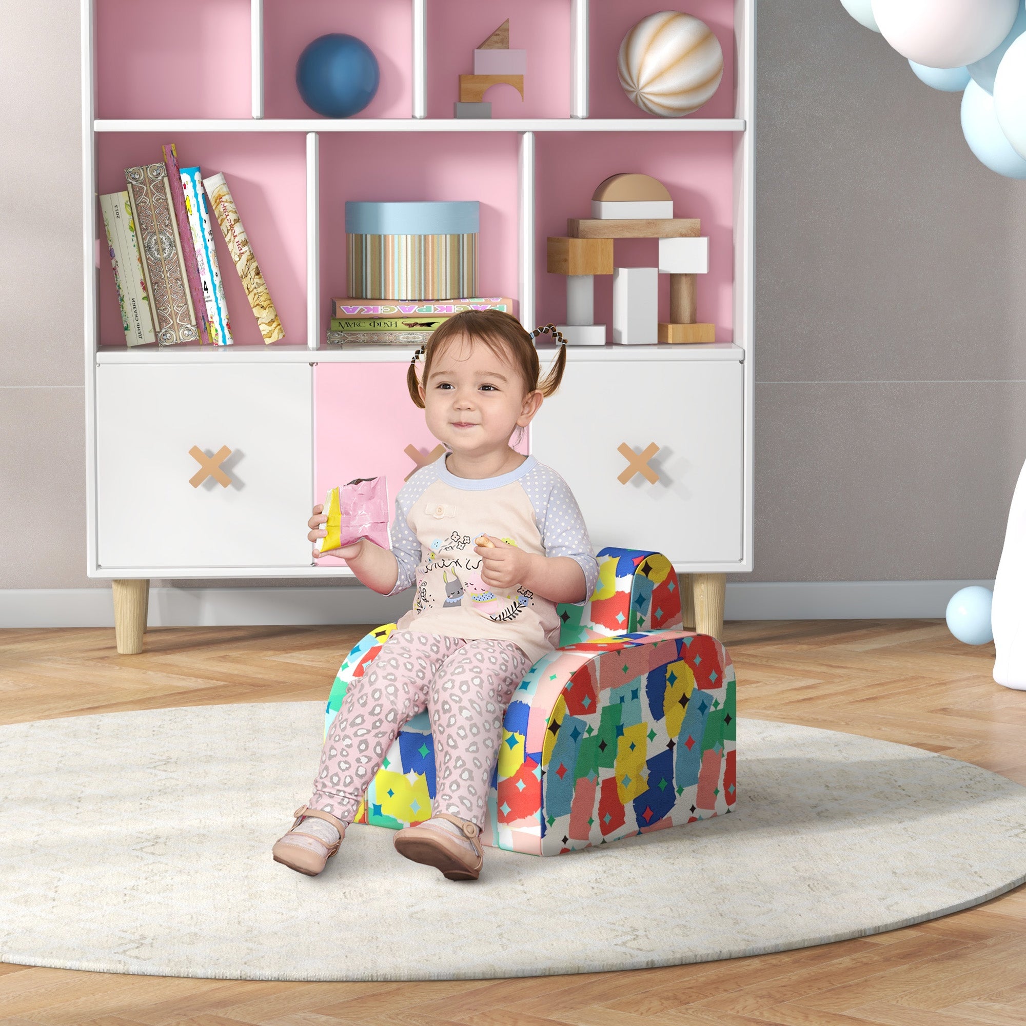 AIYAPLAY Foldable Toddler Chair Soft Snuggle Sponge Filled for Bedroom Playroom, Aged 18 Months to 3 Years - Multicoloured - North Peak Garden Furniture