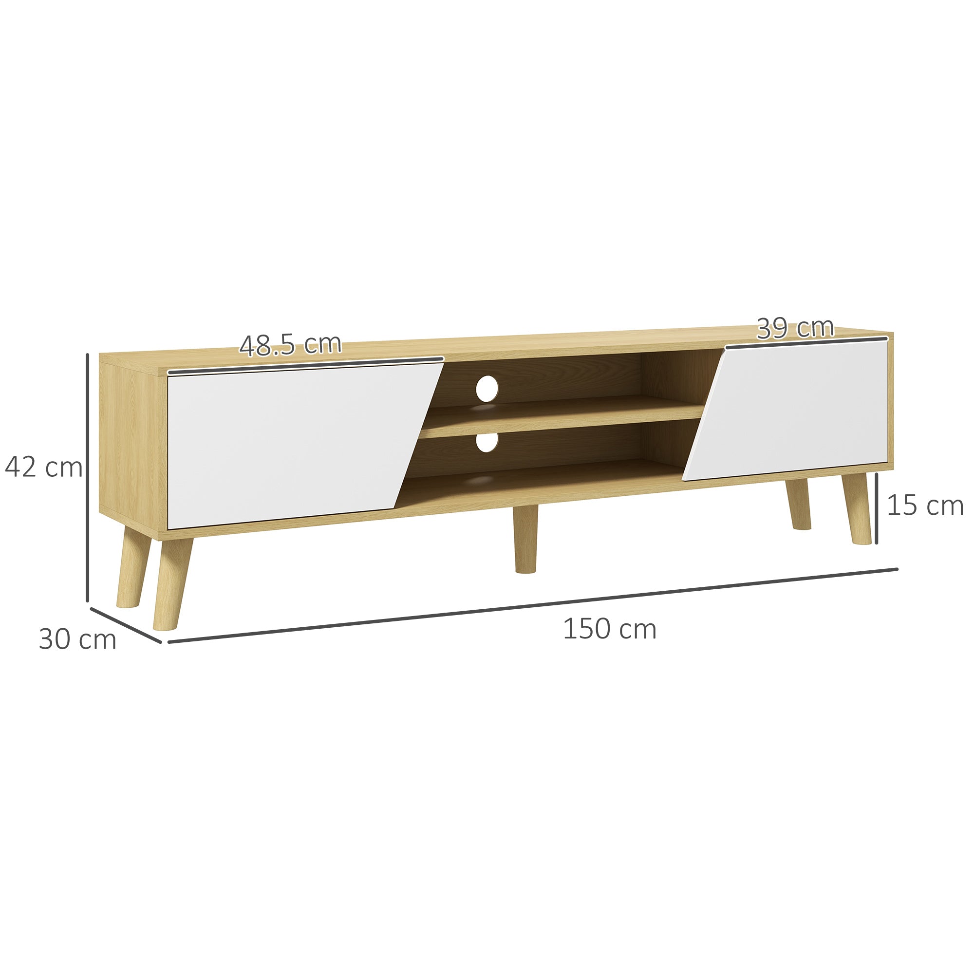 HOMCOM Scandinavian-Style TV Cabinet, with Storage - Wood-Effect/White - North Peak Garden Furniture