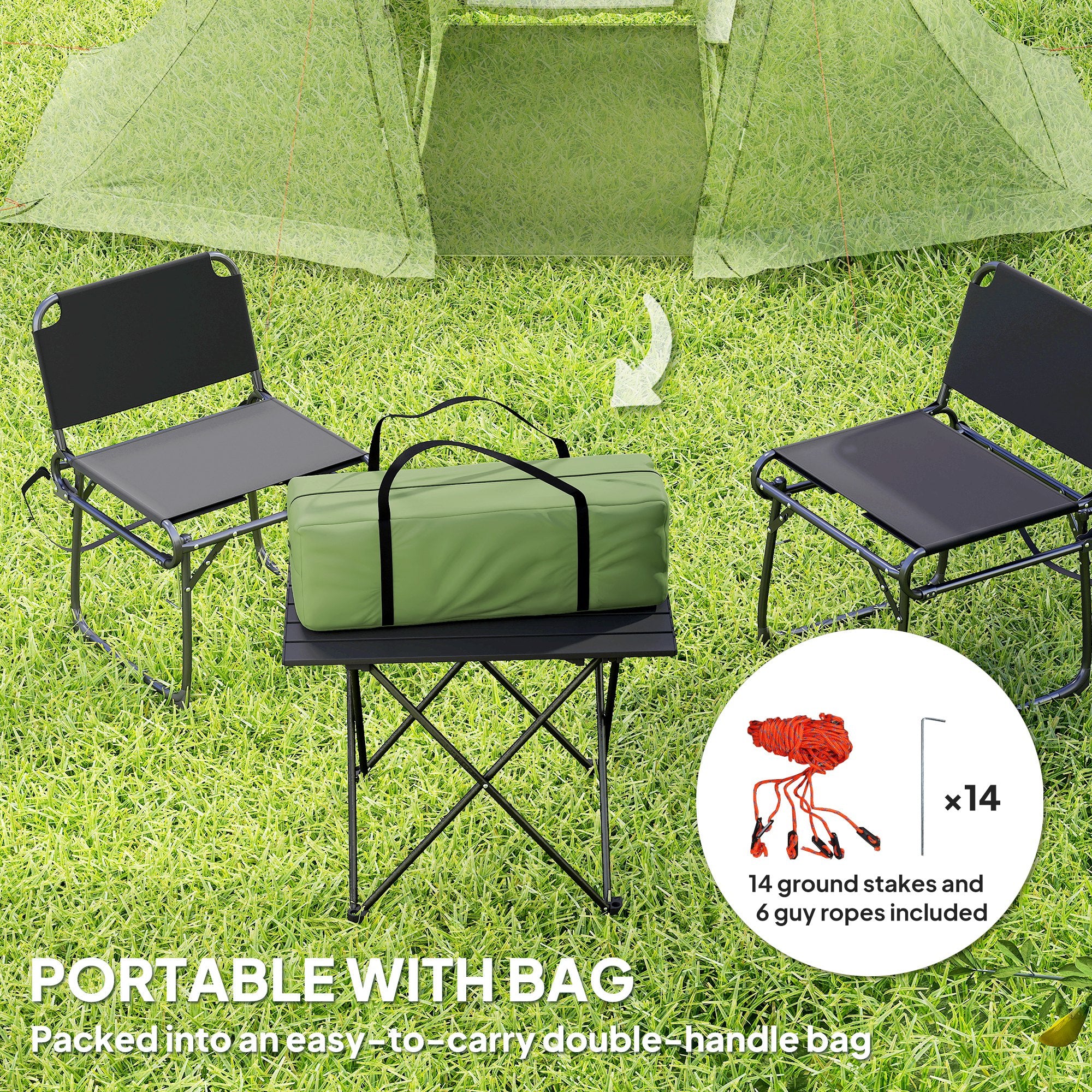Outsunny 3 Man Camping Tent with Living Area and 2 Bedrooms, 3000mm Waterproof Family Tent with Sewn-in Groundsheet, Portable with Bag for Hiking, Festival, Backpacking, Green - North Peak Garden Furniture