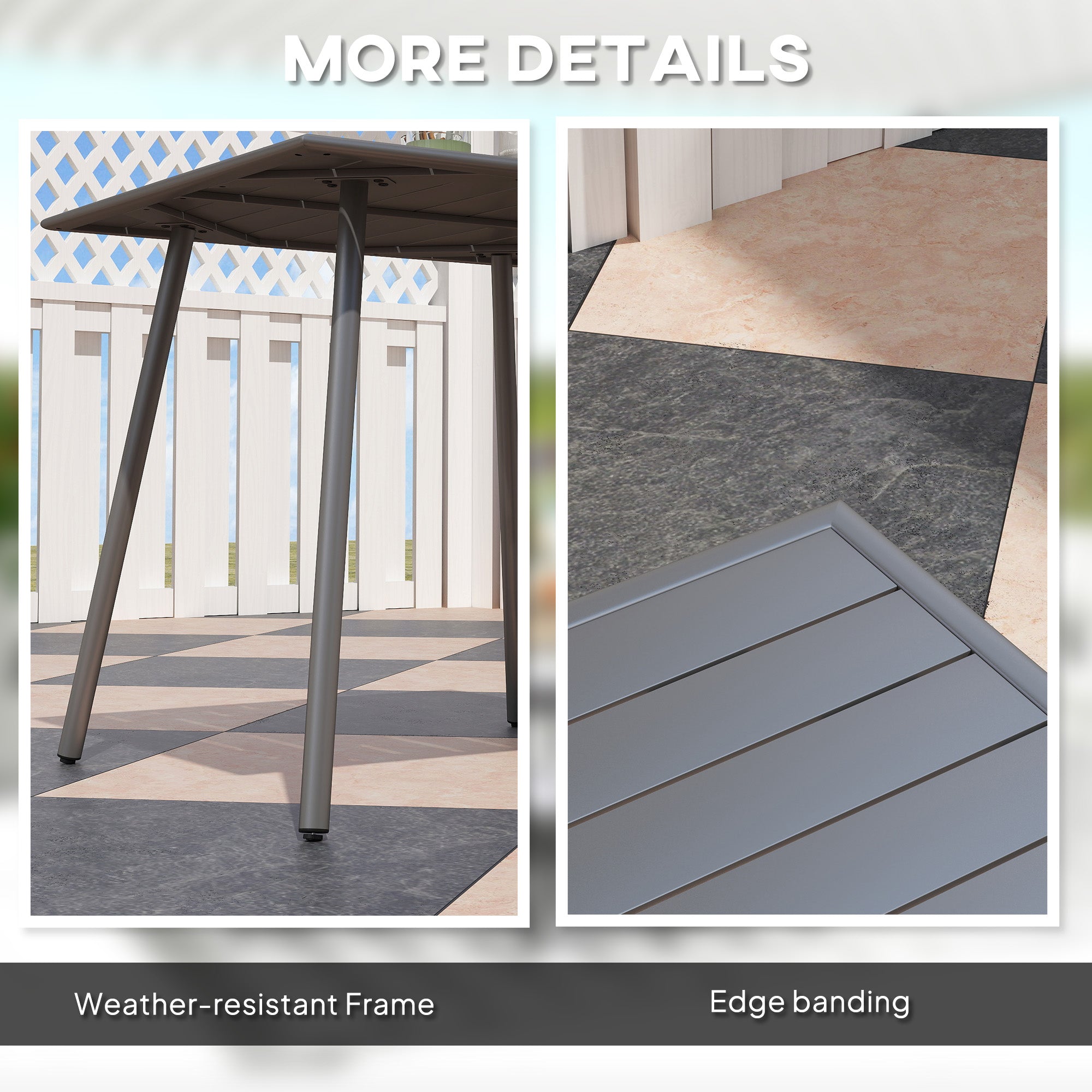 Outsunny Square Garden Table with Slat Top, Steel Frame, Outdoor Table for 4 Person, 80 x 80 x 74 cm, Grey - North Peak Garden Furniture