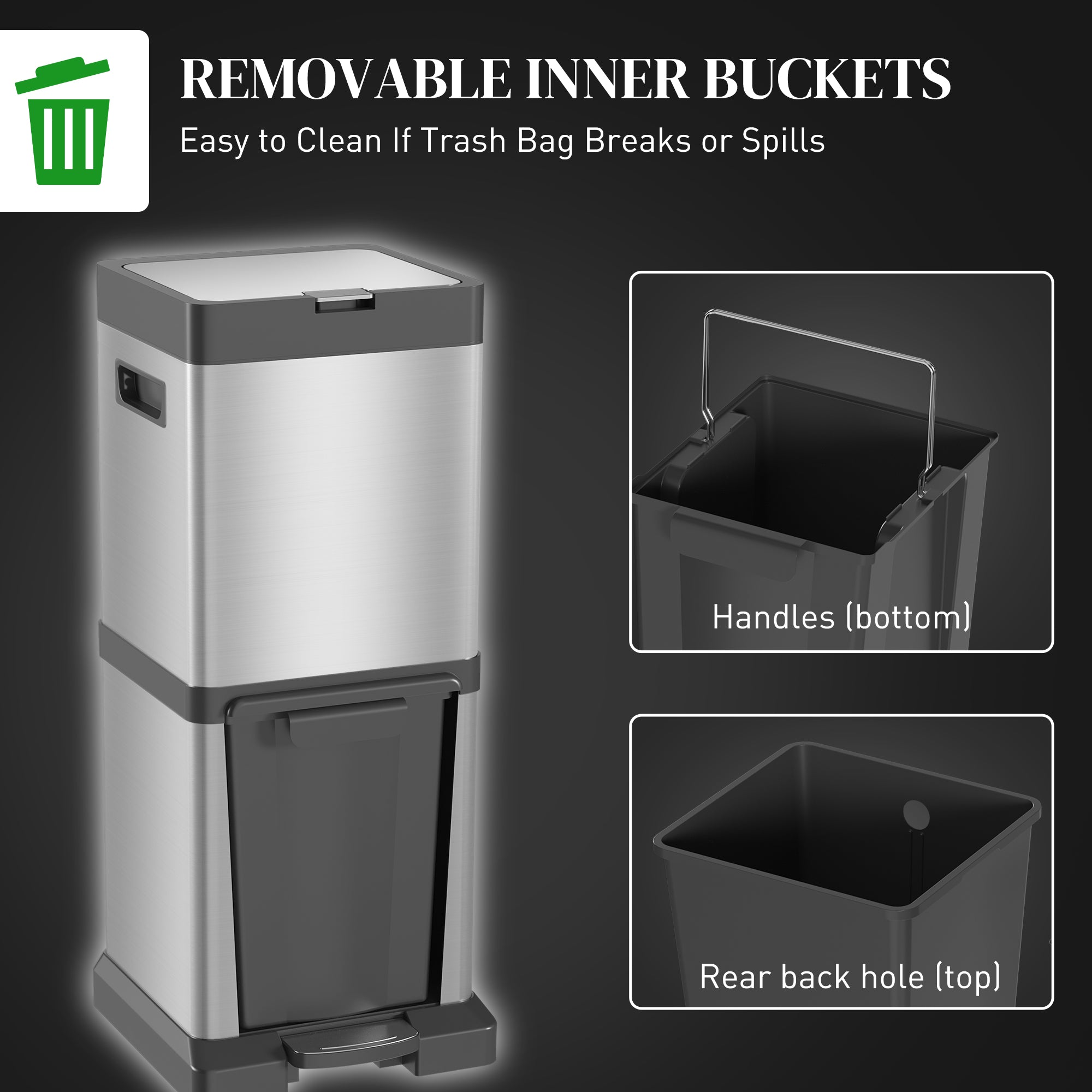 HOMCOM 34L Double Compartment Kitchen Bin, with Soft-Close Lid - North Peak Garden Furniture