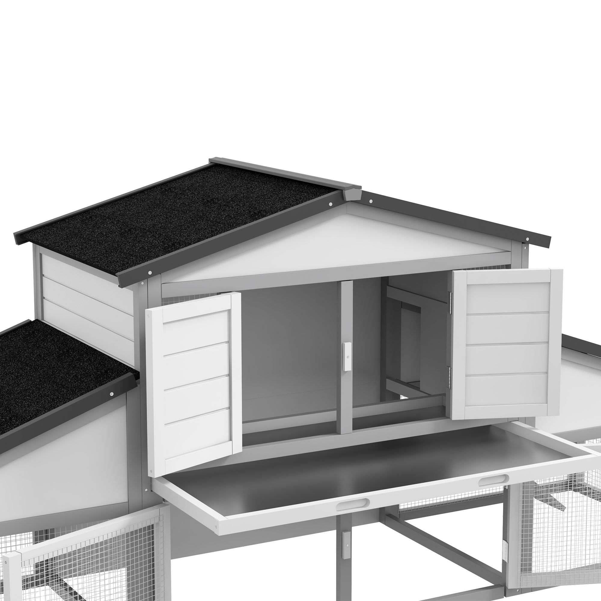 PawHut Large Rabbit Hutch with Run, Outdoor Bunny Cage, with Tray, Ramp - Light Grey