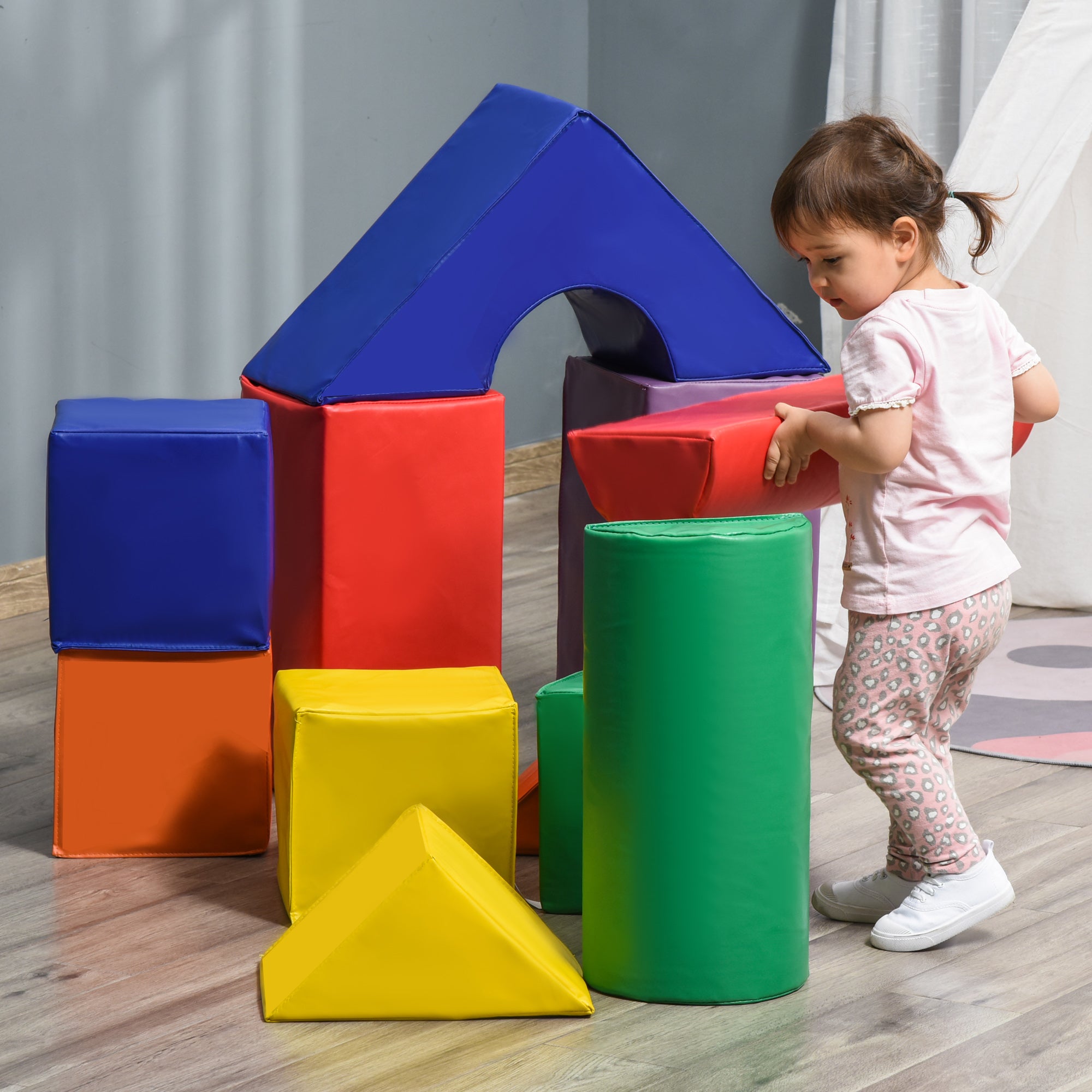 HOMCOM 11 Piece Soft Play Equipment for Toddlers, Soft Play Set Kids Foam Blocks Toys for Climb and Crawl, Multi-colored