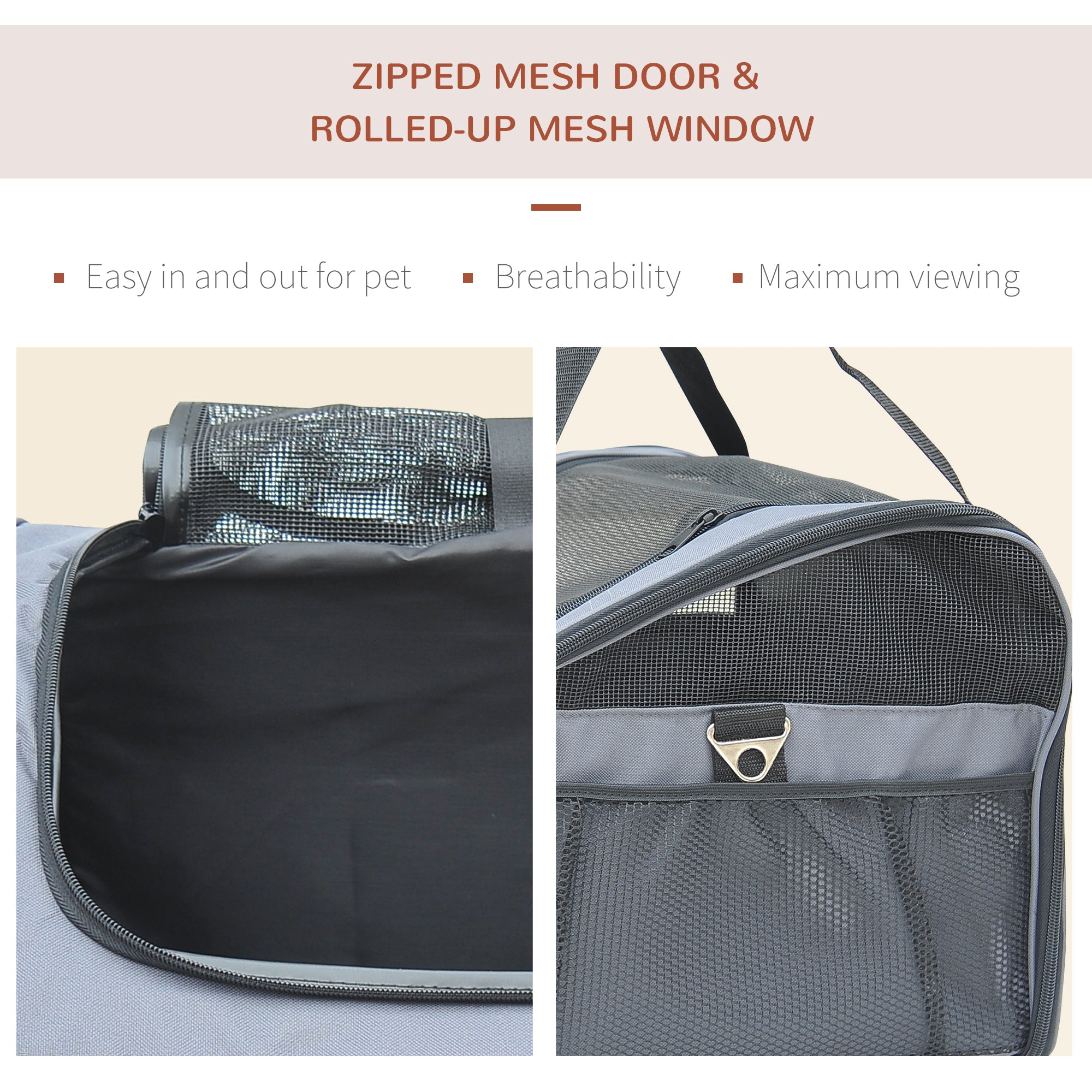 PawHut Pet Carrier Folding Bag Car Seat Cat Dog Puppy Kennel Portable Travel Cage Tote Case Mesh Holder House Grey - North Peak Garden Furniture