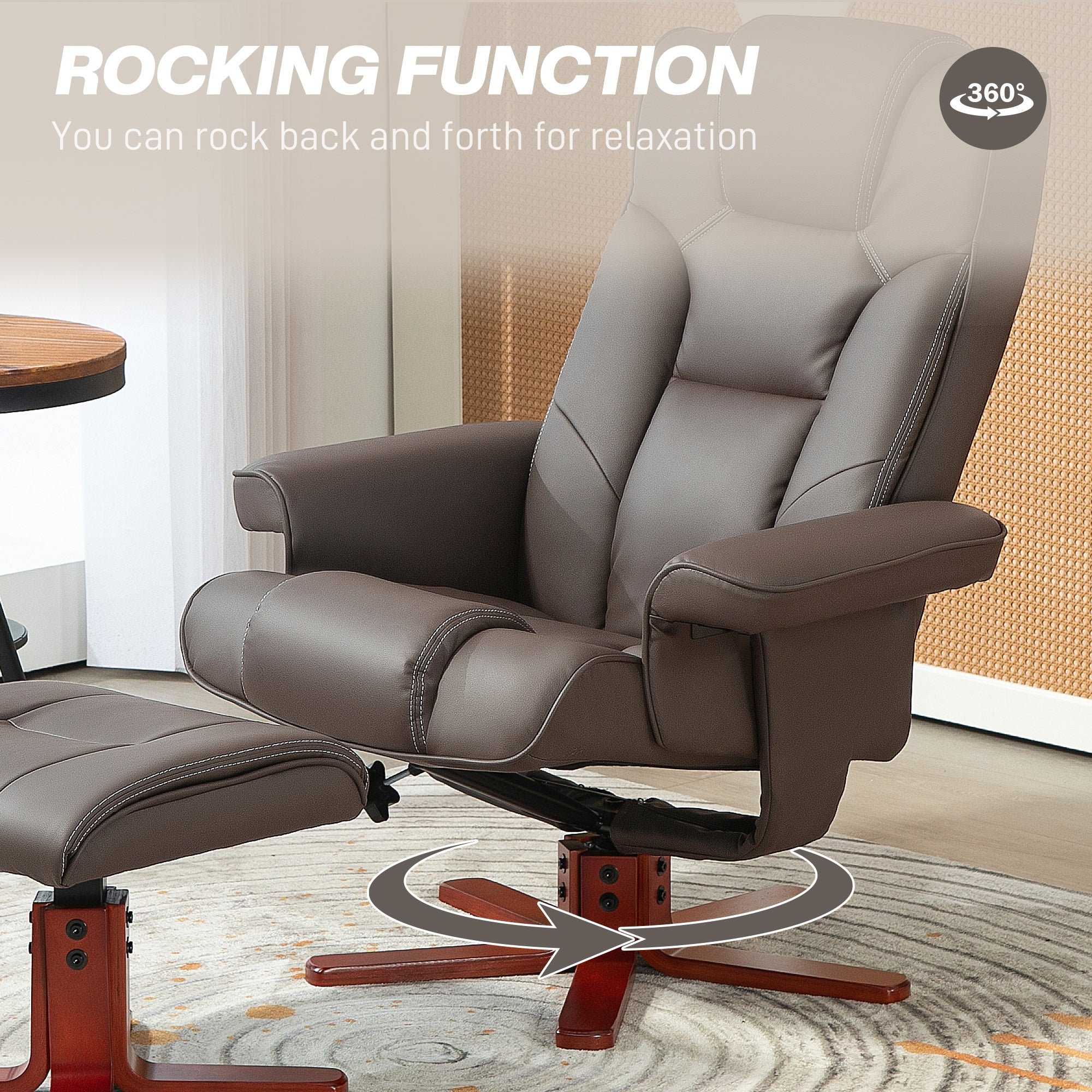 HOMCOM Faux Leather Manual Recliner and Footstool Set - Brown - North Peak Garden Furniture