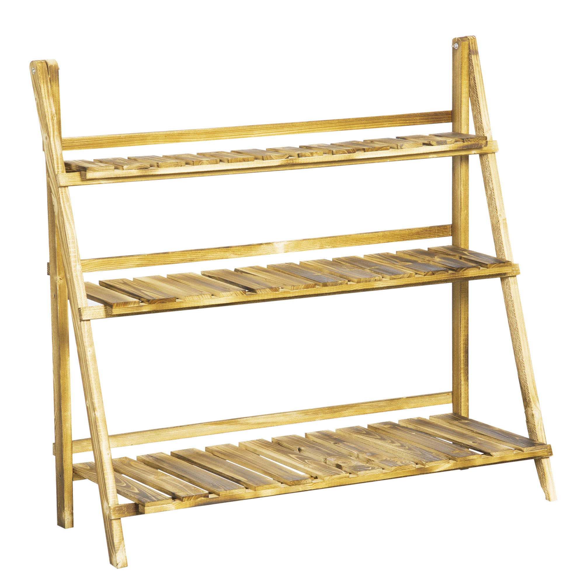 Outsunny Wooden Folding Flower Pot Stand 3 Tier Garden Planter Display Ladder Gardener Storage Shelves Rack Herb Holder (100L x 37W x 93H cm) - North Peak Garden Furniture