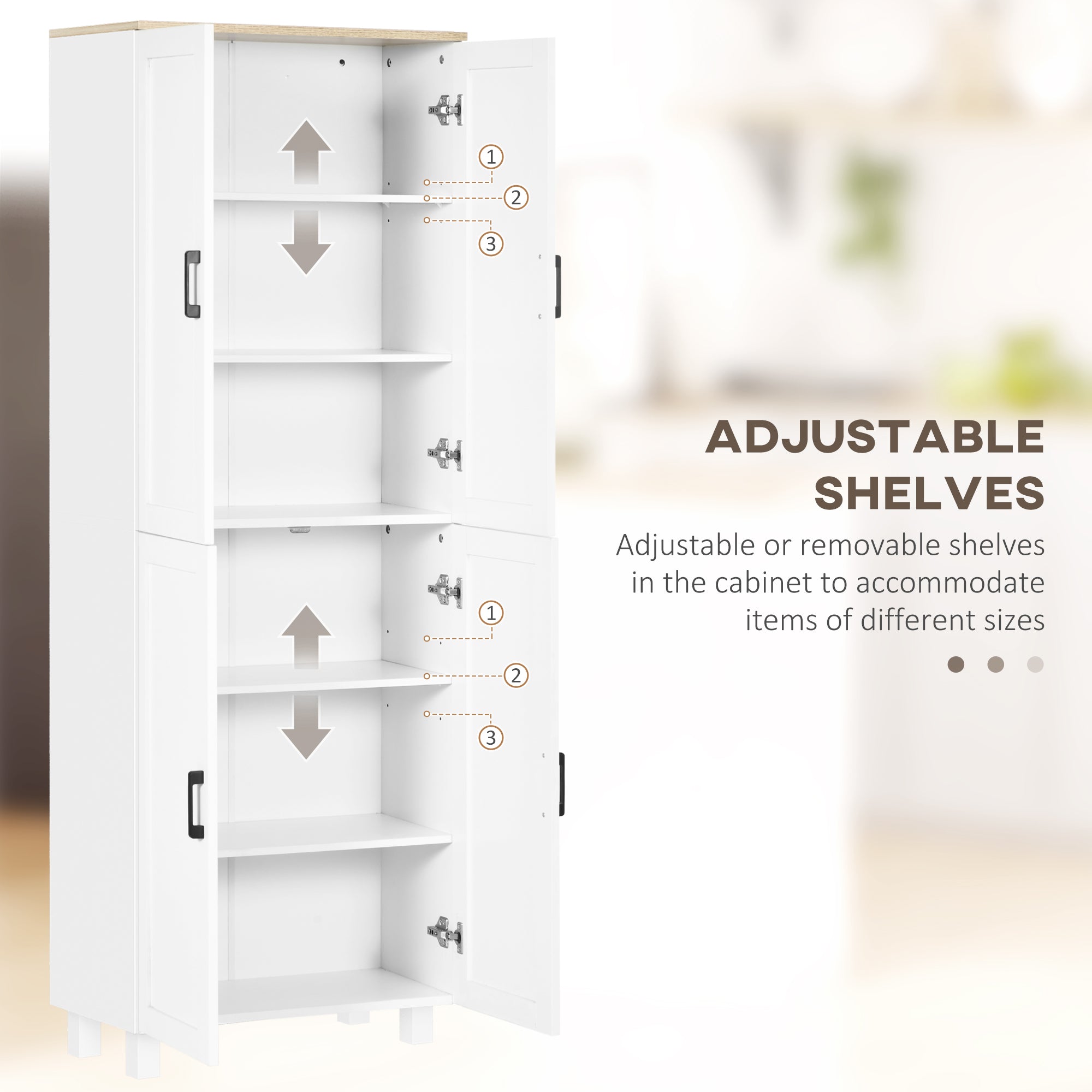 HOMCOM Freestanding Kitchen Cupboard, 4-Door Storage Cabinet Organizer with Adjustable Shelves White - North Peak Garden Furniture
