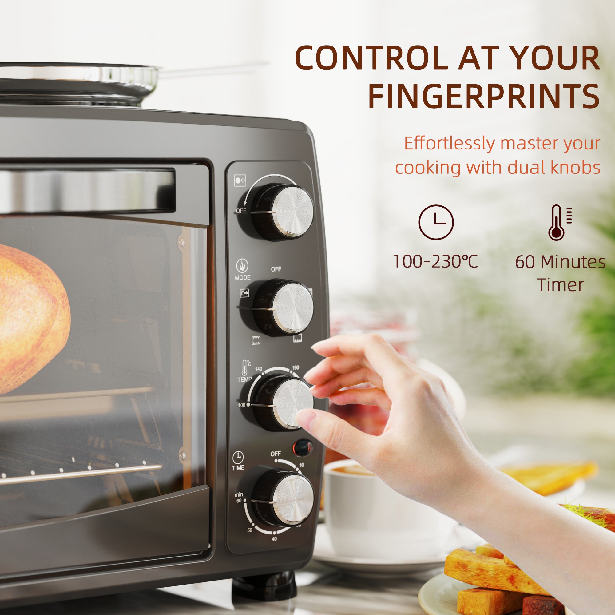 HOMCOM 36L Small Oven with 2 Hot Plates, Countertop Toaster Oven, Grill, Roast, Bake, Boil, with Timer, Adjustable Temperature, Electric Oven with Baking Tray, Grill Rack, Crumb Tray, 2600W, Black - North Peak Garden Furniture