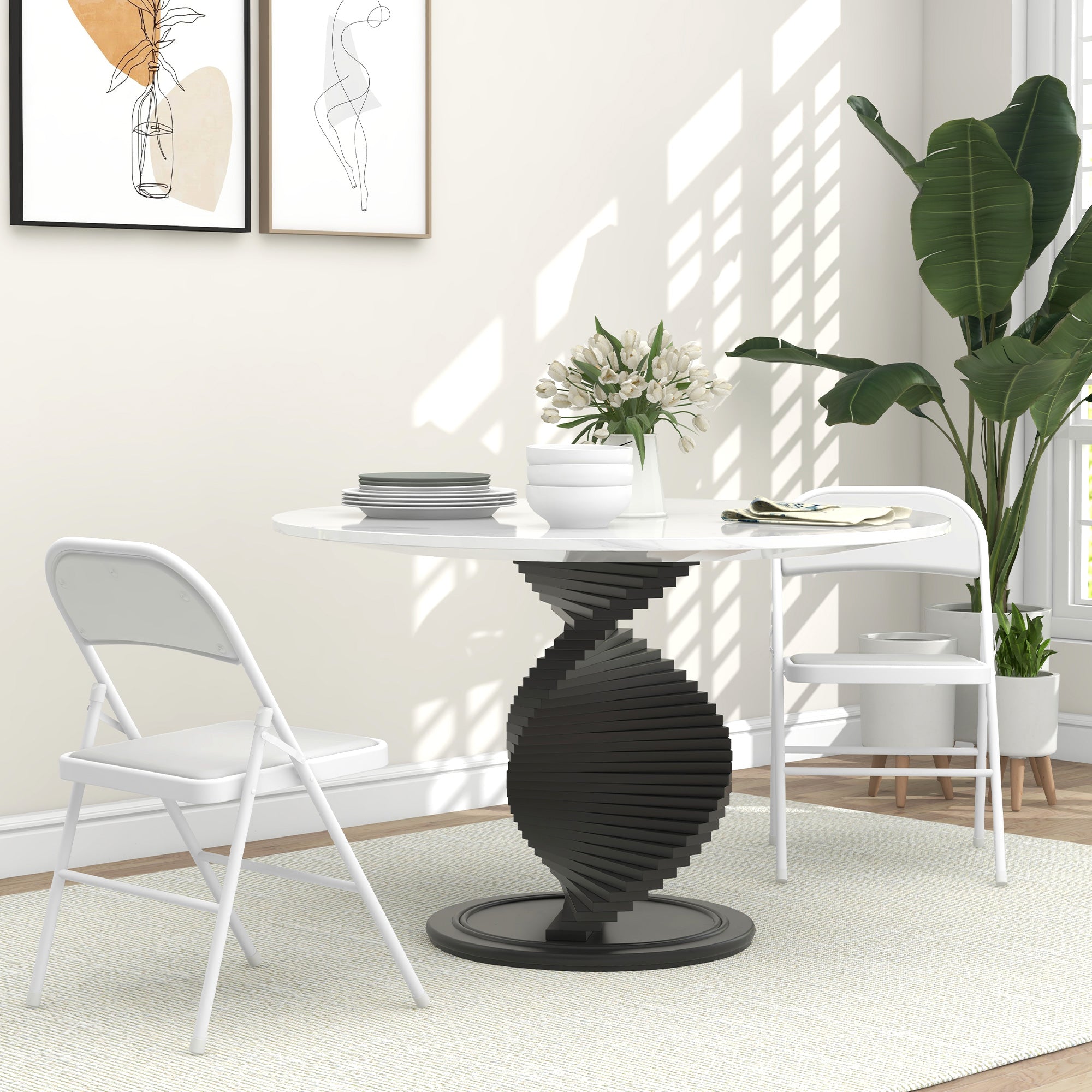 HOMCOM Set of Two Cushioned Steel Folding Chairs - White - North Peak Garden Furniture