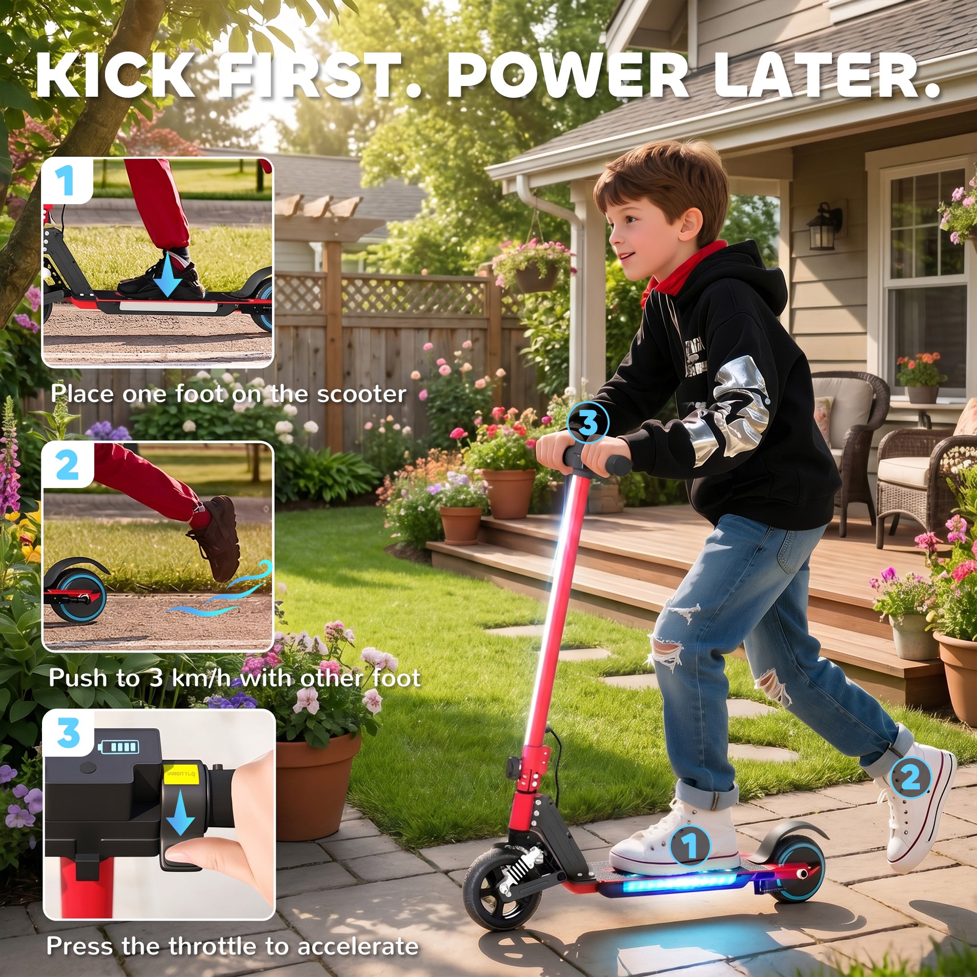 SPORTNOW Folding Electric Scooter for Kids Age 6-14 with Dual Brakes, Front Suspension, LED Colourful Lights and Display, 6.8kg Lightweight Aluminium E Scooter, Up to 14 KM/H & 6 KM, Red