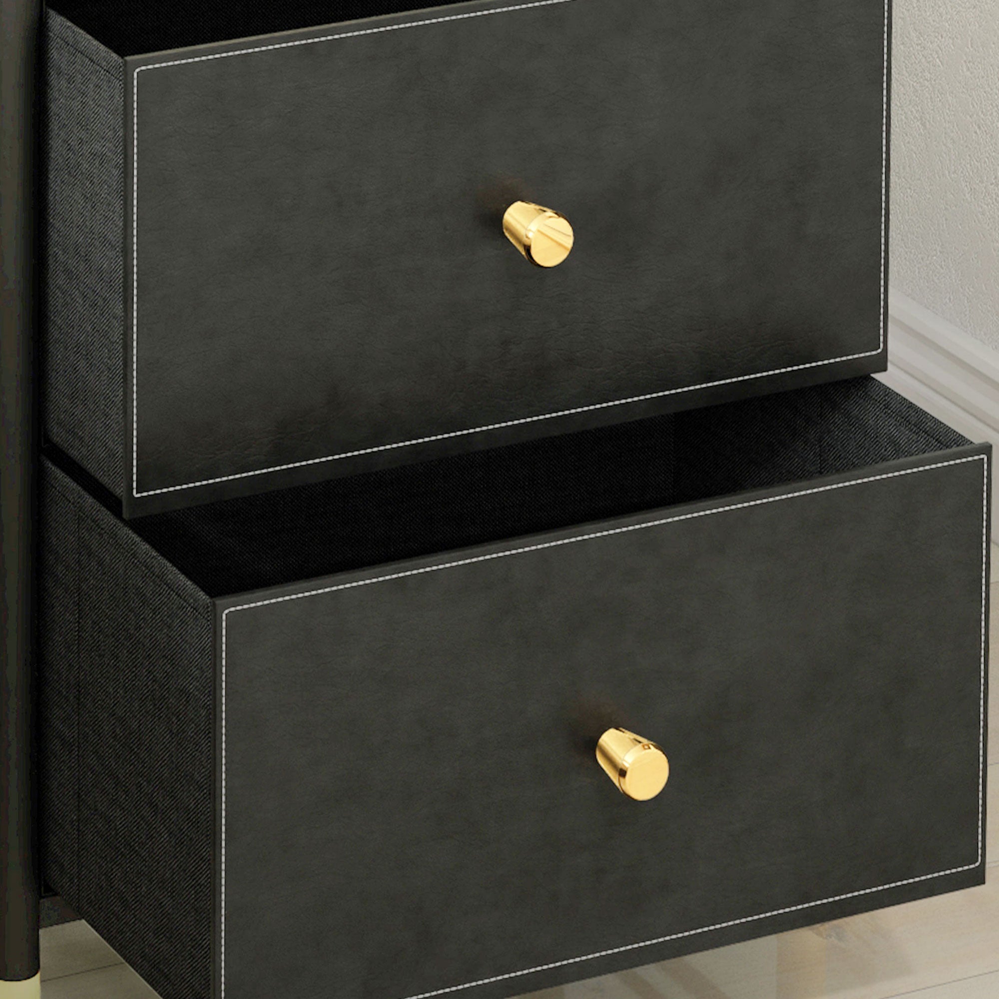 HOMCOM Faux Leather Front Chest of Three Drawers - Black - North Peak Garden Furniture