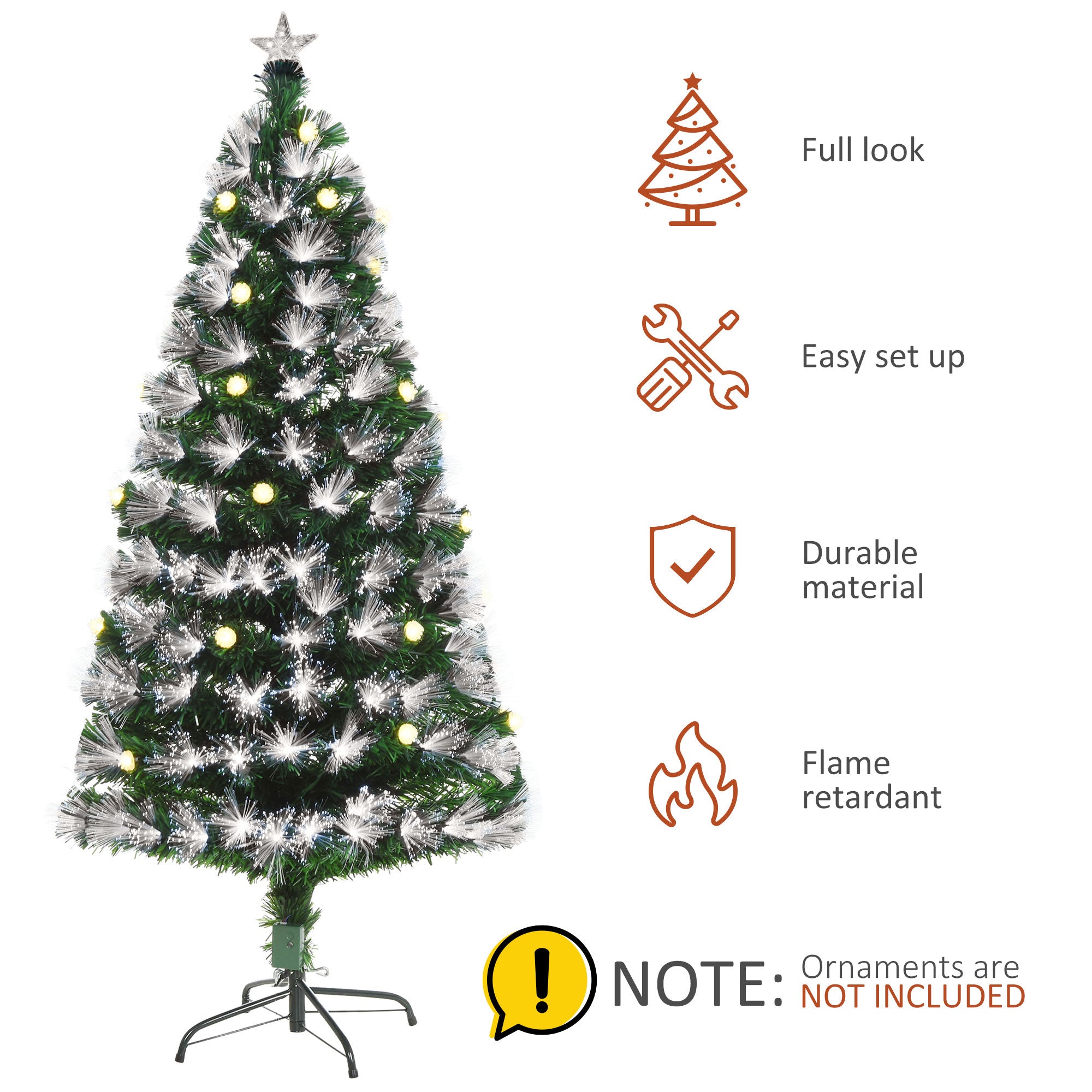 HOMCOM 5ft White Light Artificial Christmas Tree w/ 180 LEDs Star Topper Tri-Base Full Bodied Seasonal Decoration Pre-Lit Home - North Peak Garden Furniture