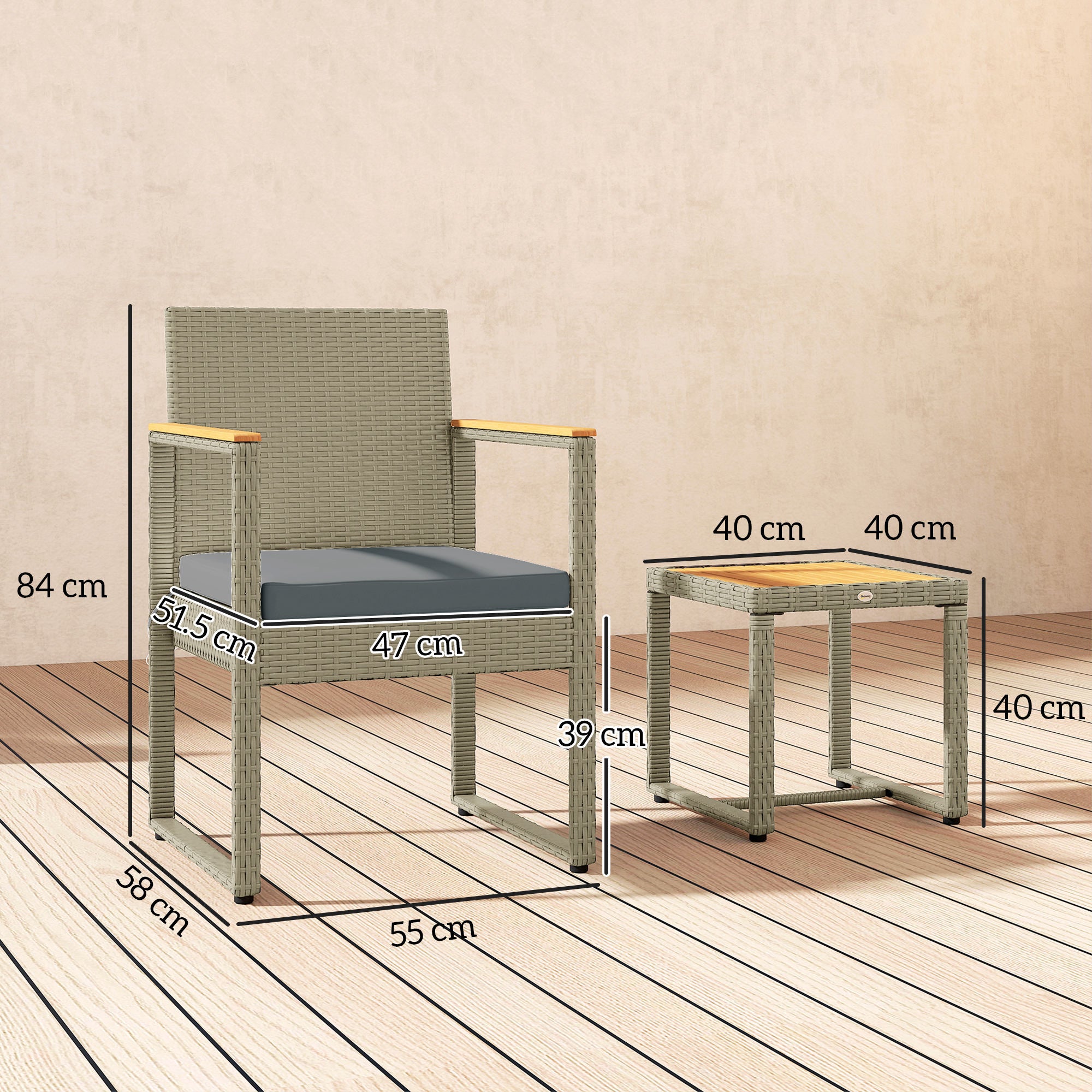 Outsunny Three-Piece Rattan Chair Set - Grey - North Peak Garden Furniture