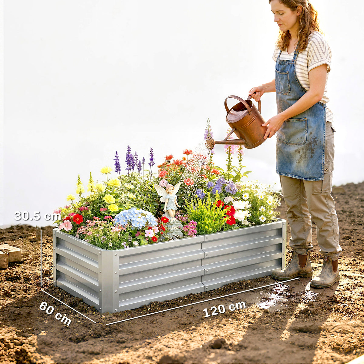 Outsunny Raised Beds for Garden, Galvanized Outdoor Planters, for Herbs and Vegetables, Use for Patio, Backyard, Balcony, Silver