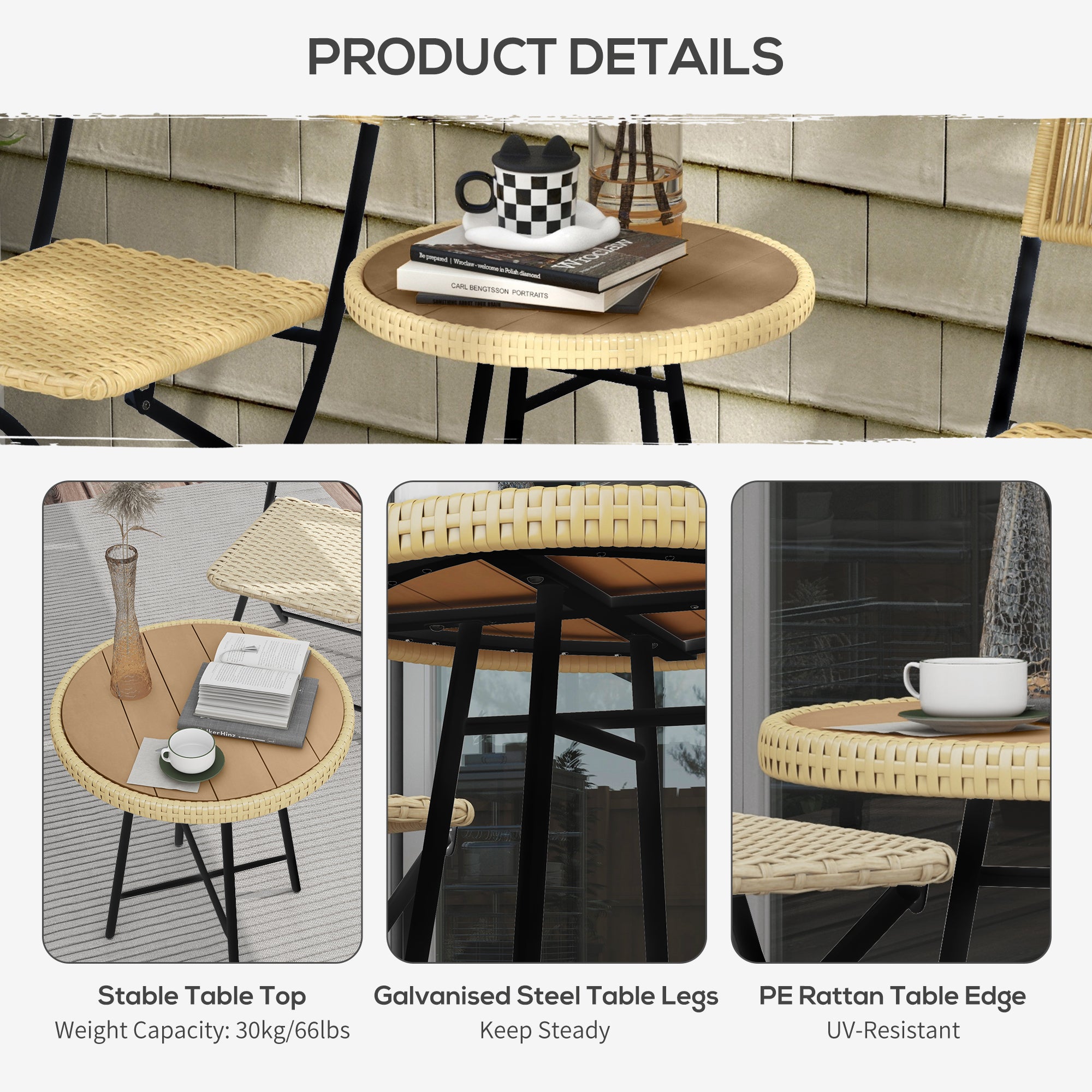 Outsunny Rattan Border Outdoor Side Table - Natural Wood Finish - North Peak Garden Furniture