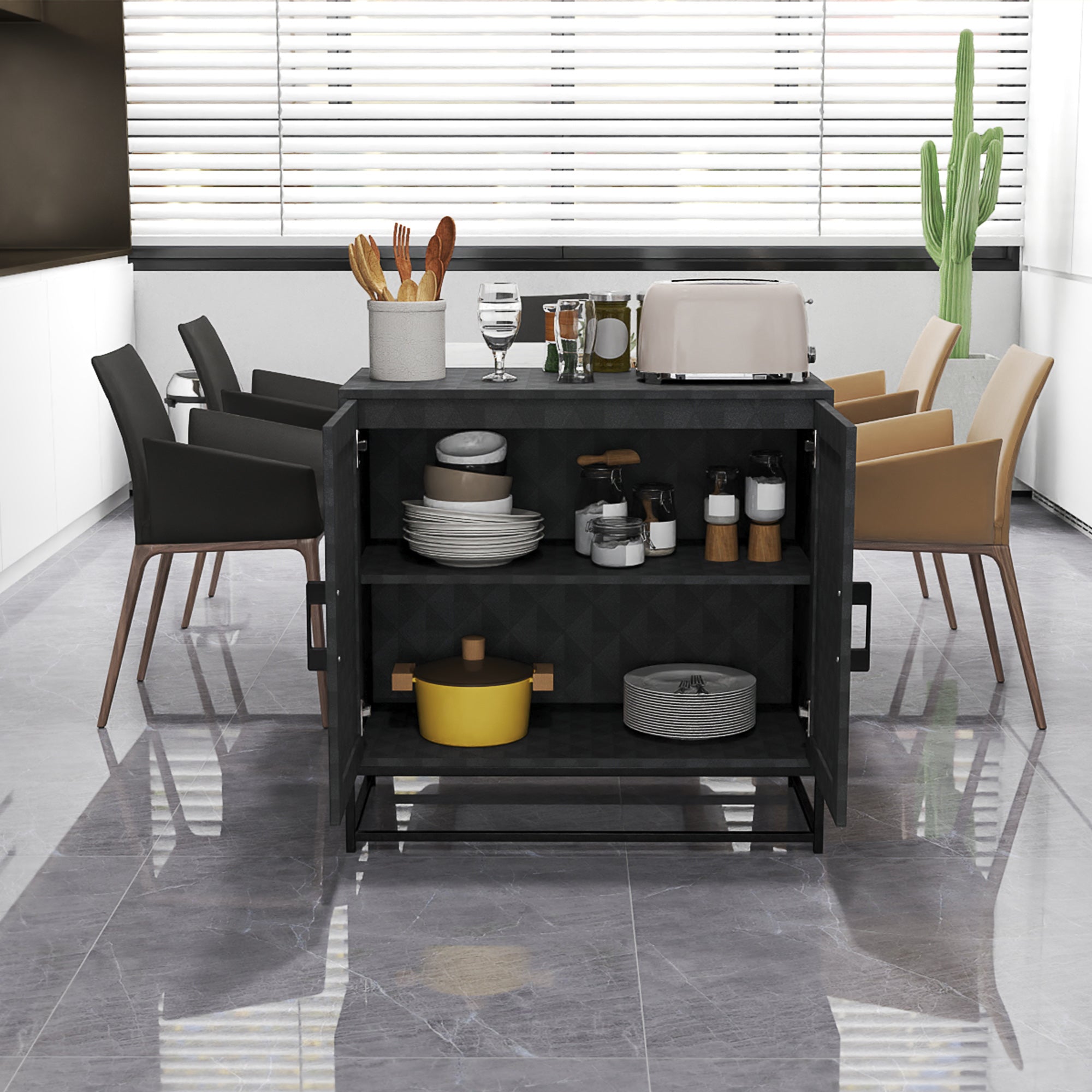 HOMCOM Modern Sideboard, Freestanding Sideboard Storage Cabinet with Adjustable Shelf and 2 Doors for Living Room, Black - North Peak Garden Furniture