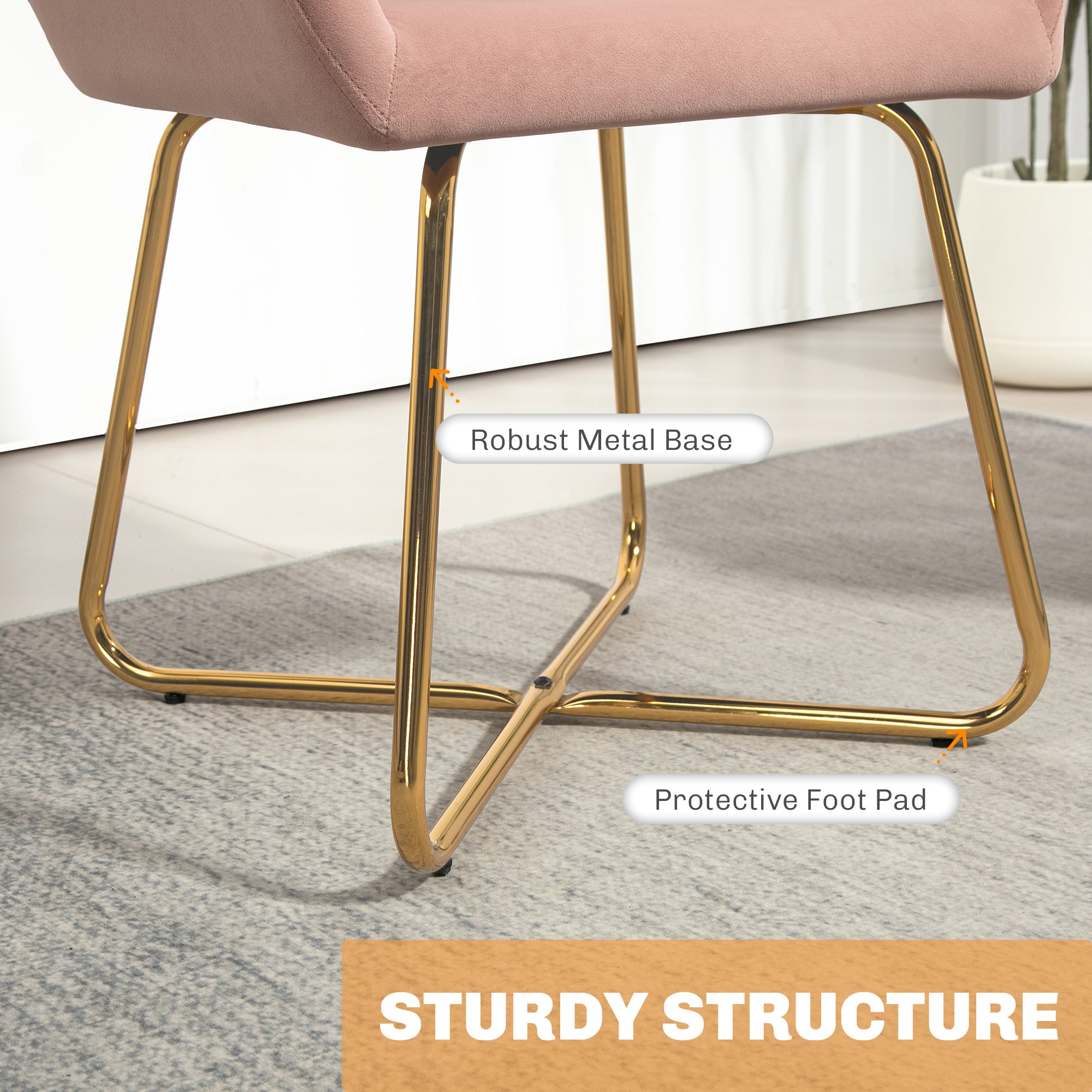 HOMCOM Modern Arm Chair Upholstered Accent Chair with Metal Base for Living Room Pink - North Peak Garden Furniture