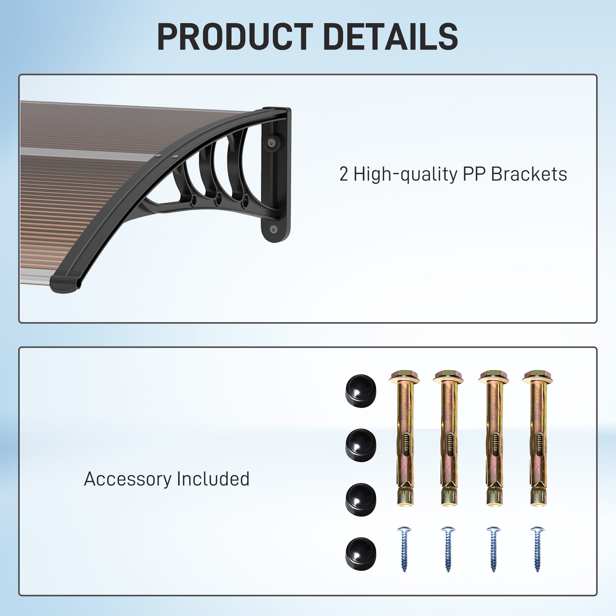 Outsunny Curved Window Door Canopy Aluminium Rigid Plastic Polycarbonate Fixed Outdoor Awning Modern Design UV Water Rain Resist 100 x 75cm Brown - North Peak Garden Furniture