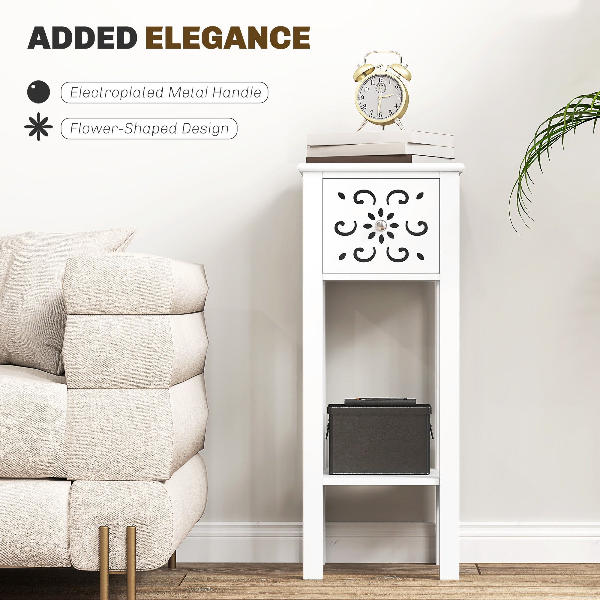 HOMCOM Set of Two Elegant Floral Cut-Out Side Tables - White - North Peak Garden Furniture