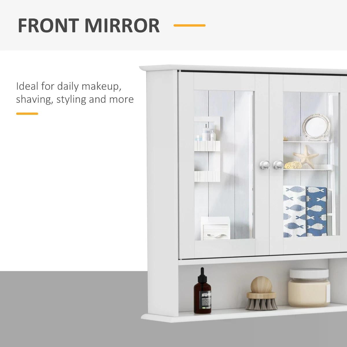 kleankin Wall-mounted Bathroom Cabinet Mirror Door Organiser Storage Shelves Living Room White