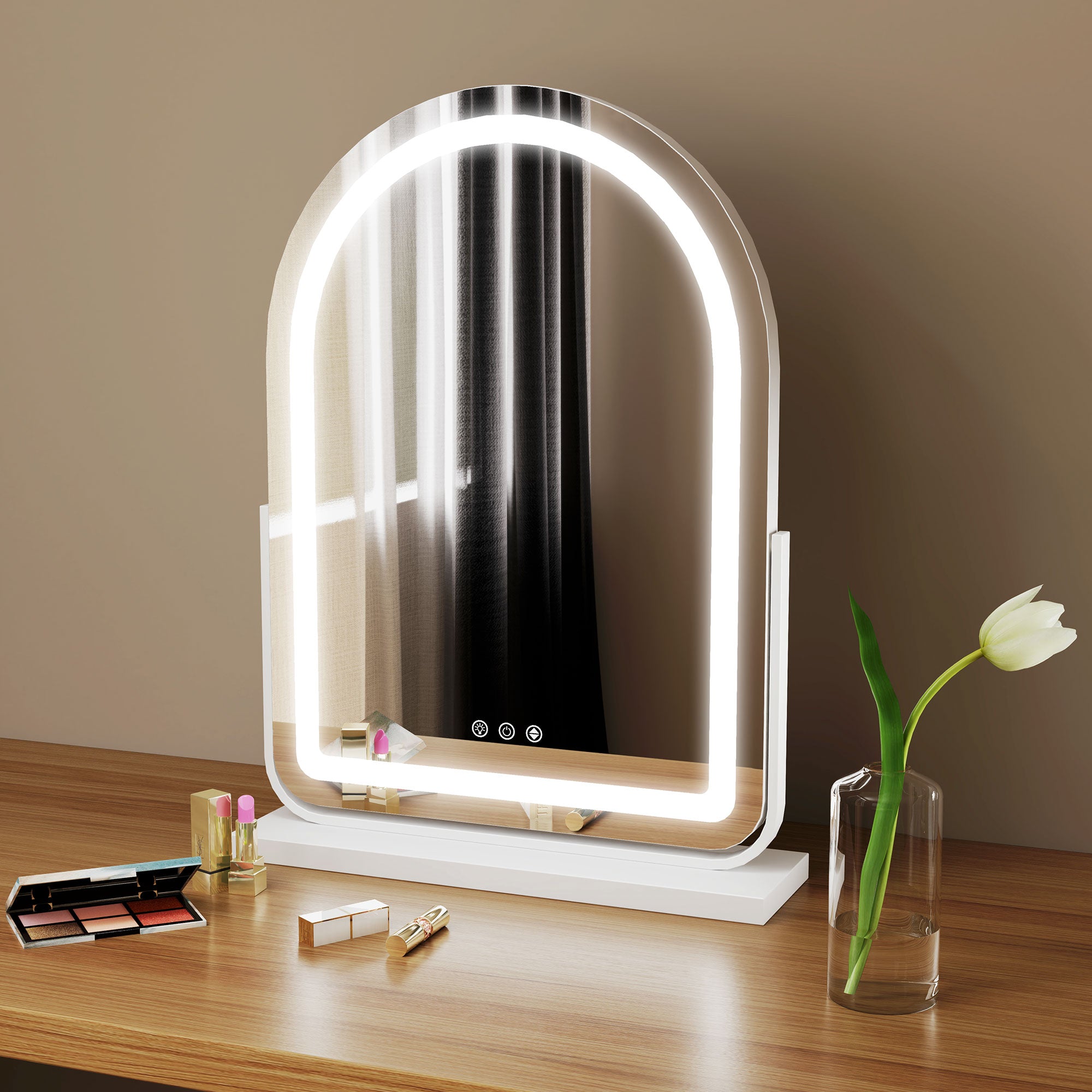 HOMCOM LED Vanity Mirror with Lights, 43 x 59cm Lighted Makeup Mirror with 3 Colour, 360° Rotation, Touch Screen, for Bedroom and Dressing Room, White - North Peak Garden Furniture