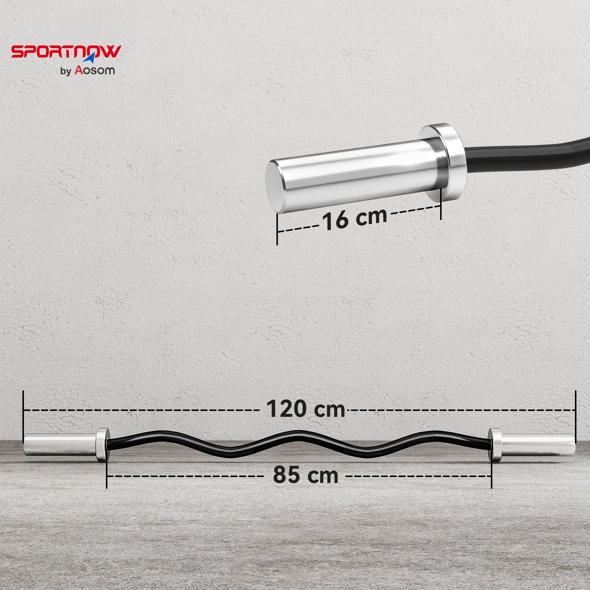 SPORTNOW 4ft Olympic EZ Curl Bar, Barbell Bar for 2" Weight Plates with Non-Slip Hand Grip 120cm