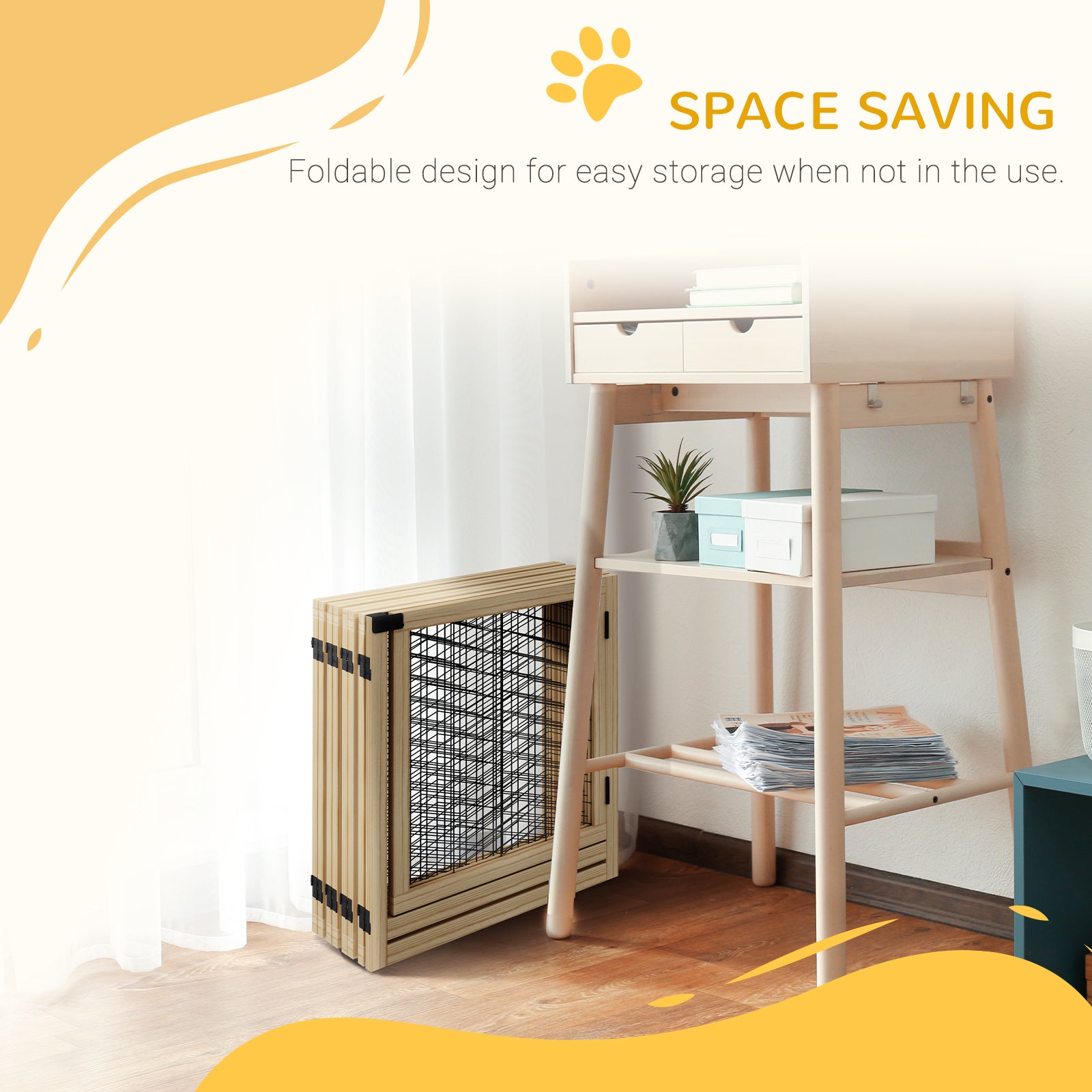 PawHut 8 Panels Foldable Pet Gate with Support Feet, for House, Doorway, Stairs, Small and Medium Dogs - Natural Wood - North Peak Garden Furniture