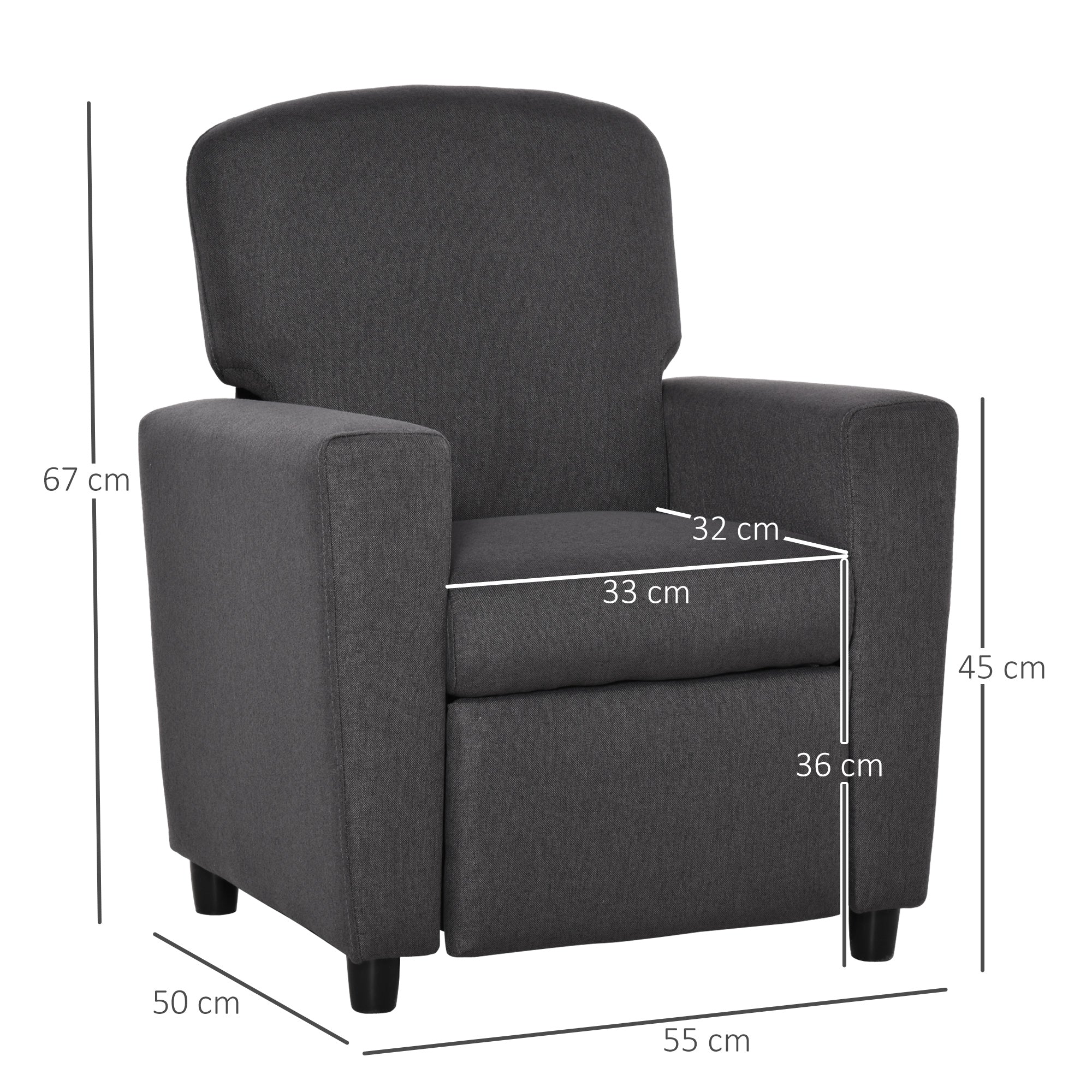 HOMCOM 2 in 1 design Kids Sofa Armchair with Footrest for Children Playroom Bedroom Living Room, 55 x 50 x 67cm, Grey - North Peak Garden Furniture