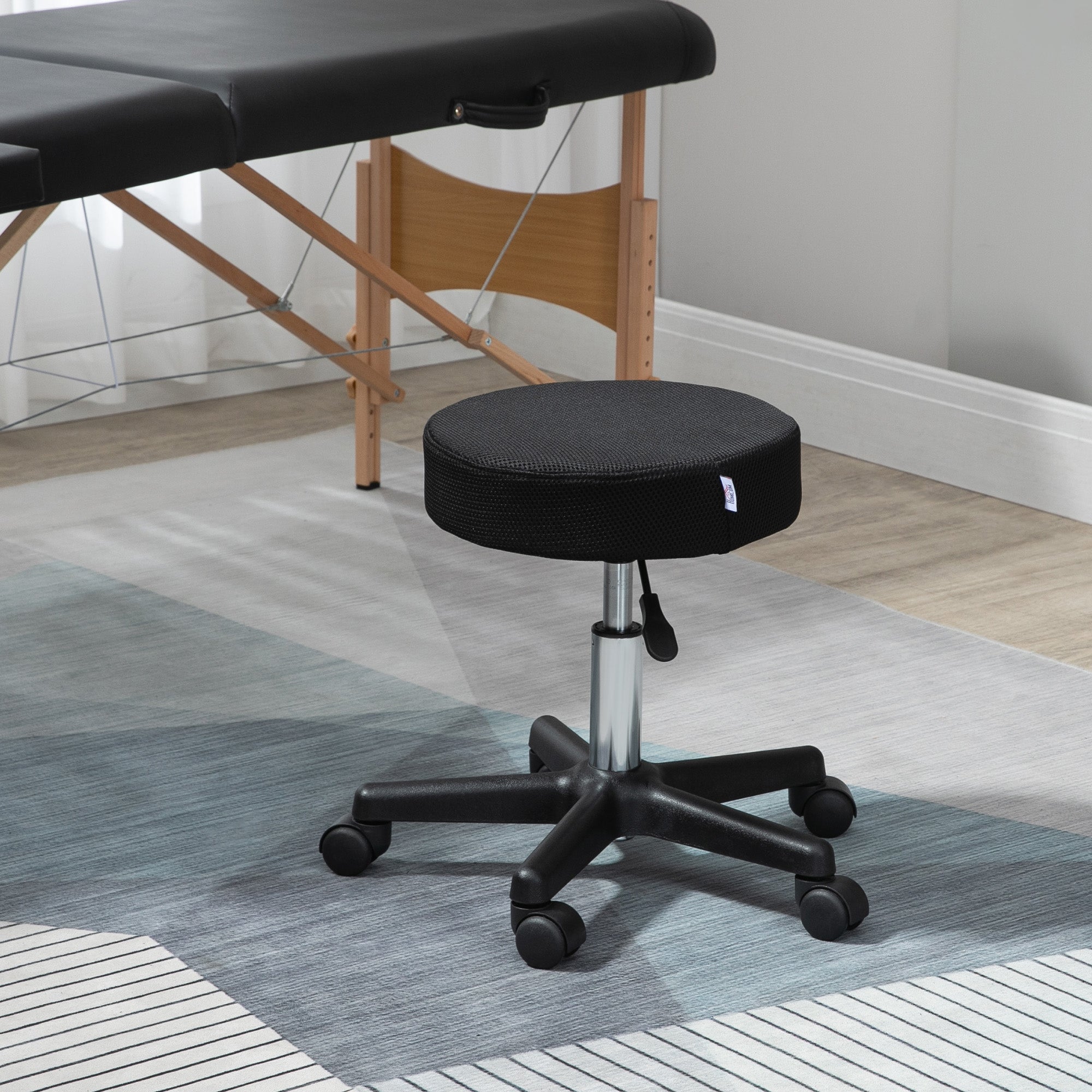 HOMCOM Hydraulic Swivel Salon Spa Stool Height Adjustable Facial Massage Tattoo with 3 Changeable Seat Covers, Black - North Peak Garden Furniture