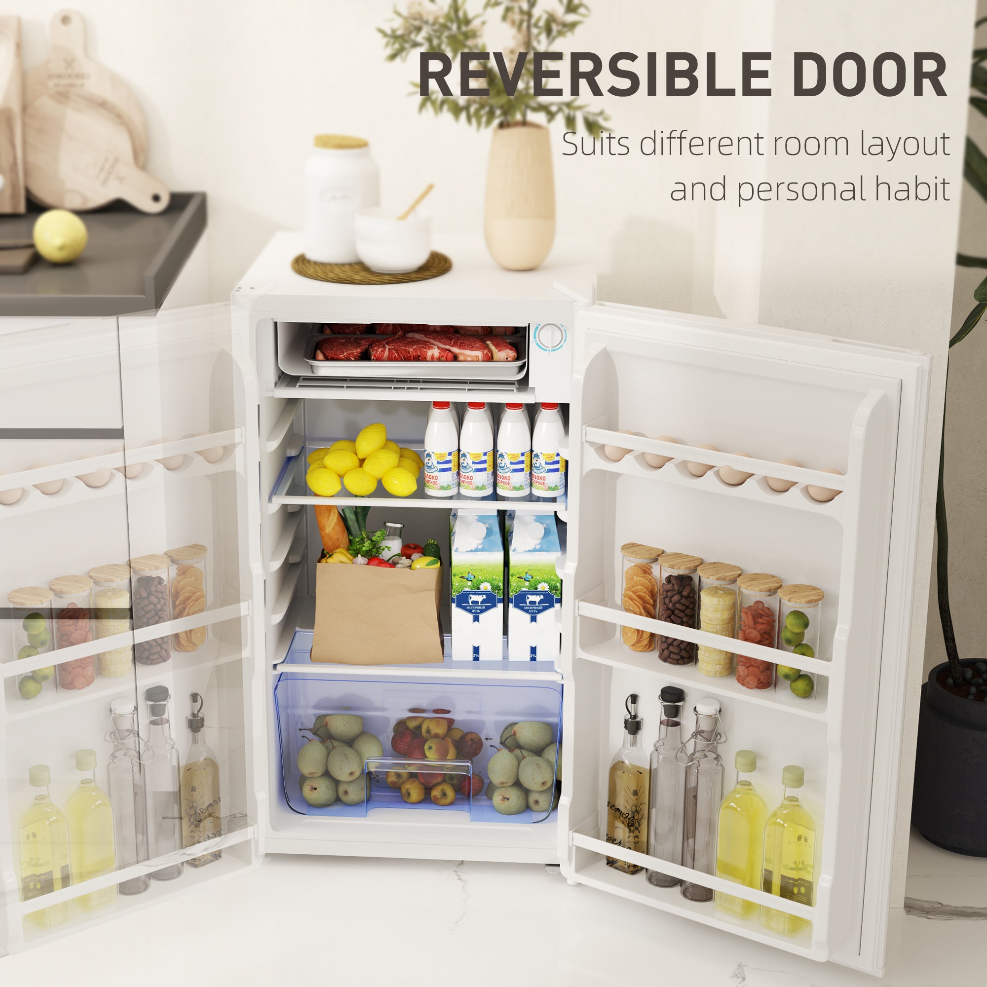 HOMCOM 91L Freestanding Under-Counter Fridge with Lock - White - North Peak Garden Furniture
