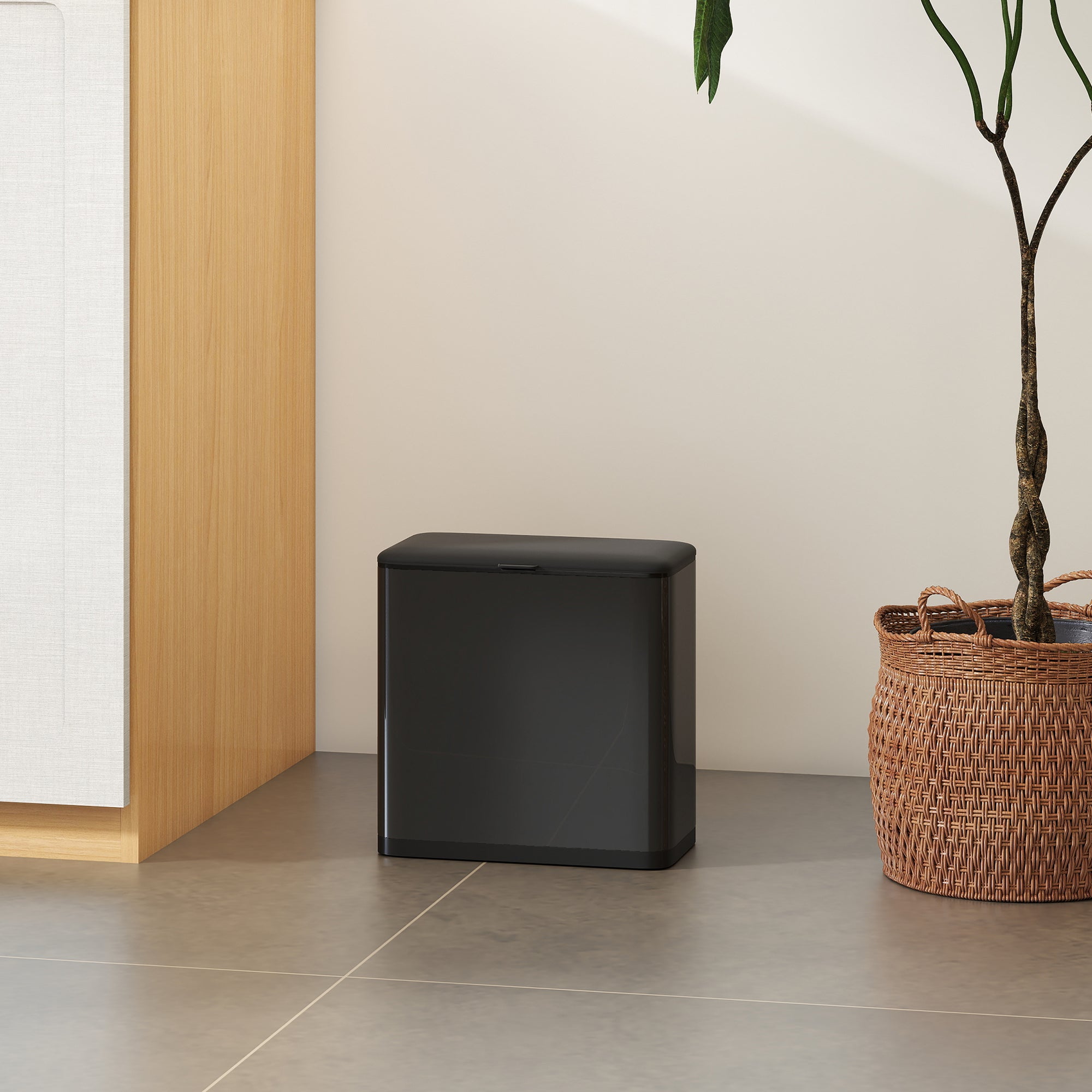 HOMCOM 8L Hanging Kitchen Bin, Rubbish bin with Lid and Removable Inner Bucket for Kitchen Cabinet Door, Under Sink, Office