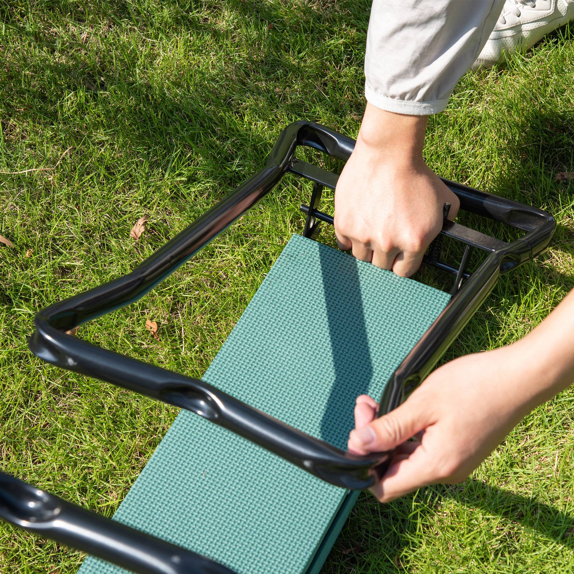 Outsunny 2-in-1 Garden Kneeler Seat Kneeling Pad Support Bench Foldable Knee Protector - Green - North Peak Garden Furniture