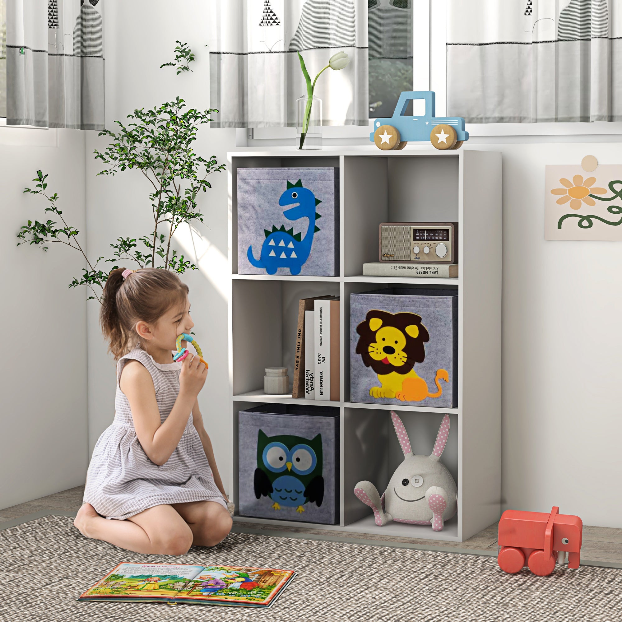 ZONEKIZ Kids Toy Box with Three Non-Woven Fabric Drawers, 61.8 x 29.9 x 91.5cm - White - North Peak Garden Furniture