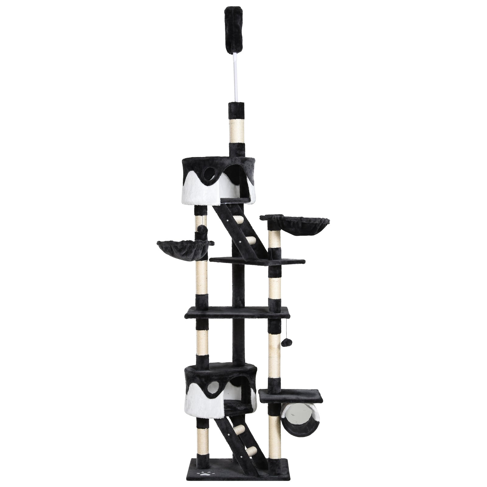 PawHut Floor-to-Ceiling Cat Tree for Indoor Cats, 240-260cm Adjustable Cat Tree - Dark grey
