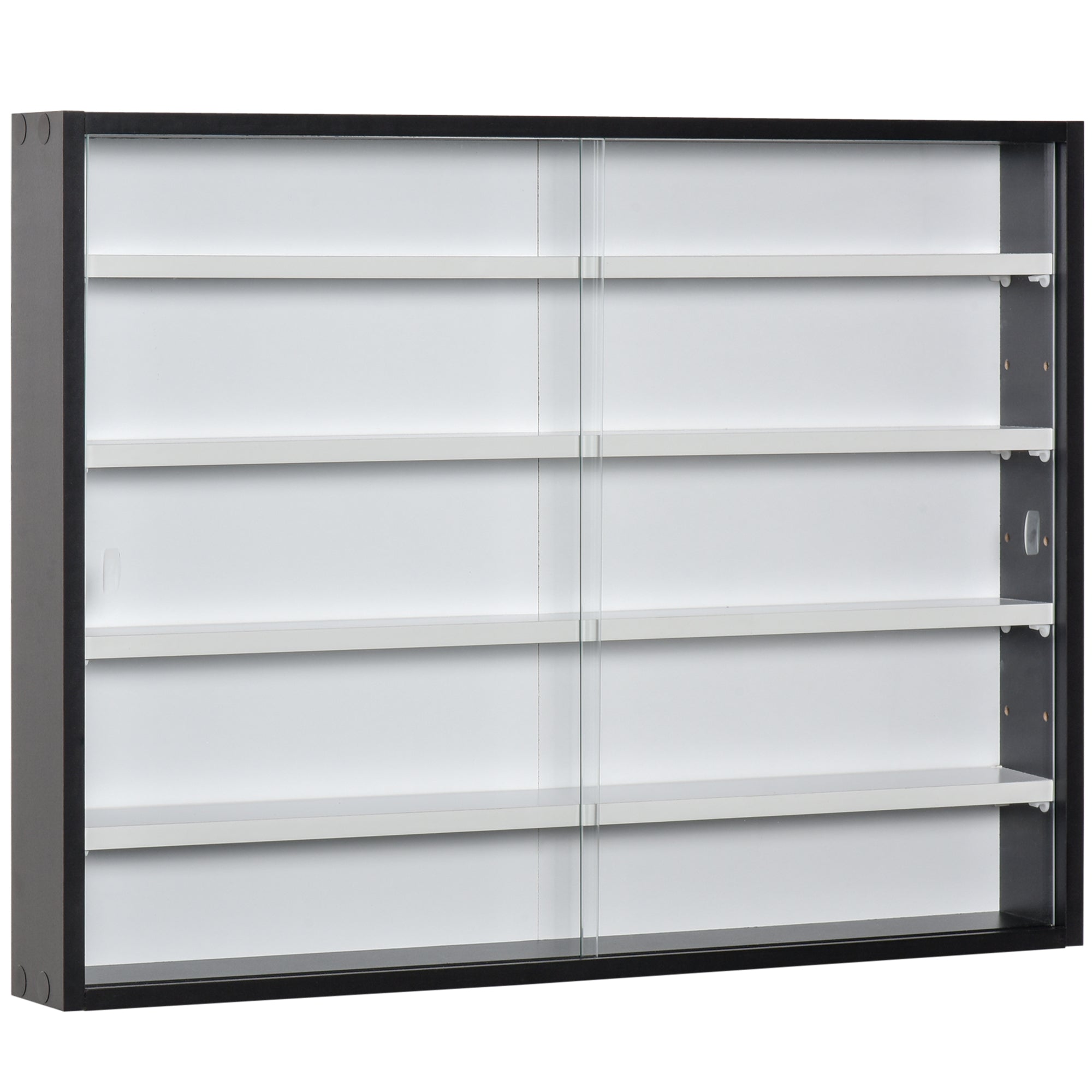 HOMCOM 5-Tier Wall Display Shelf Unit Cabinet w/ 4 Adjustable Shelves Glass Doors Home Office Ornaments 60x80cm Black/White - North Peak Garden Furniture