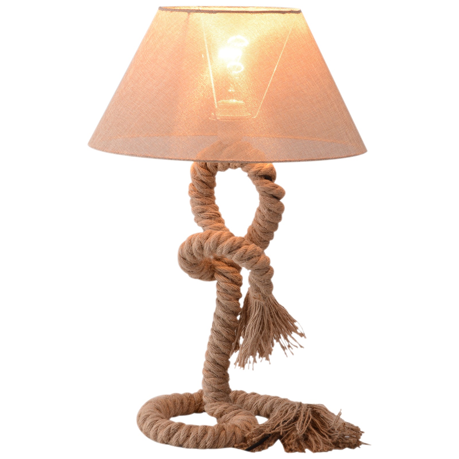 HOMCOM Table Lamp Bedside Light Indispensable Nautical Twisted Rope Glow E27 Bedroom Living Room Beige - North Peak Garden Furniture