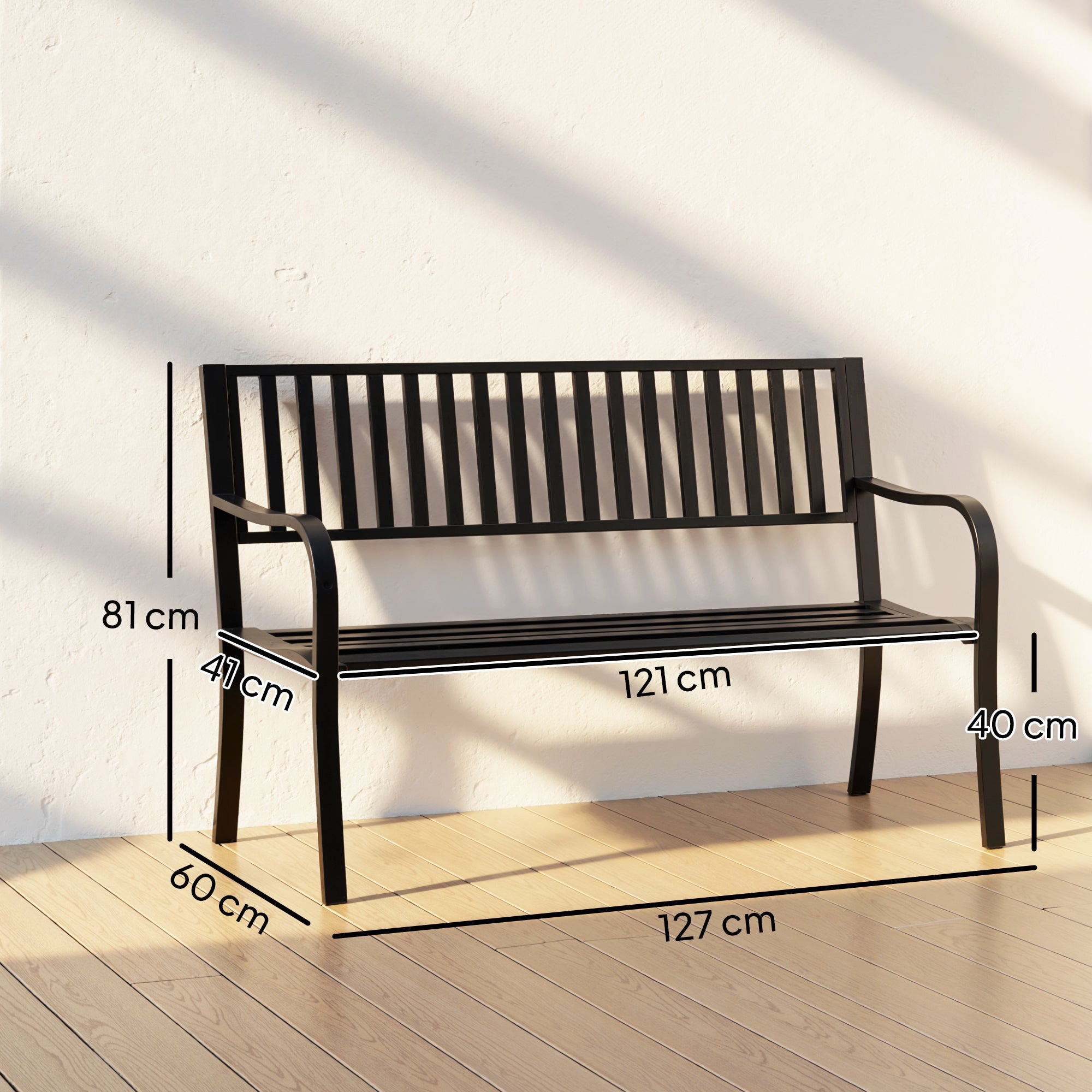 Outsunny Metal Garden Bench Loveseat with Slatted Seat, Black
