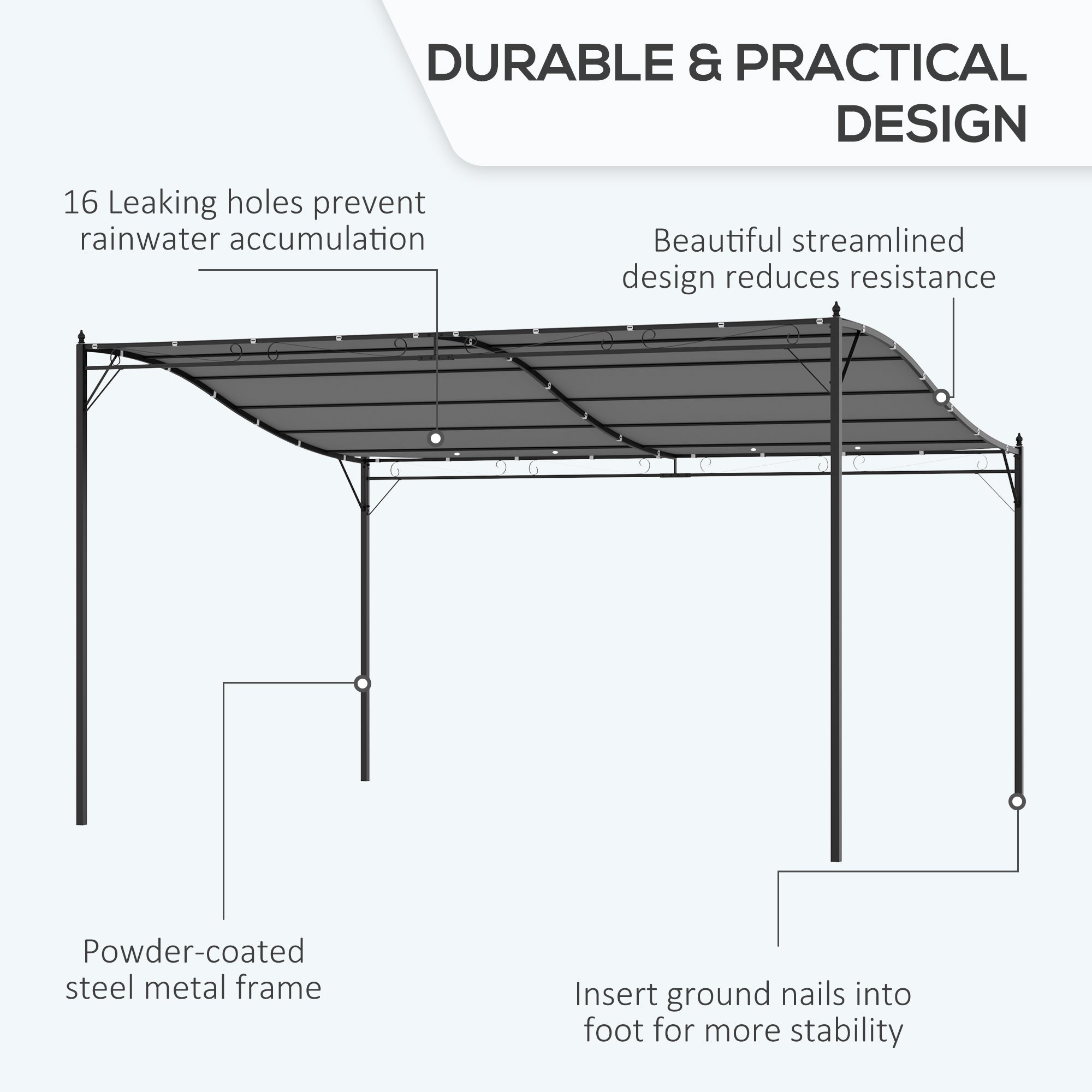 Outsunny 4 x 3 Meters Canopy Metal Wall Gazebo Awning Garden Marquee Shelter Door Porch - Grey - North Peak Garden Furniture